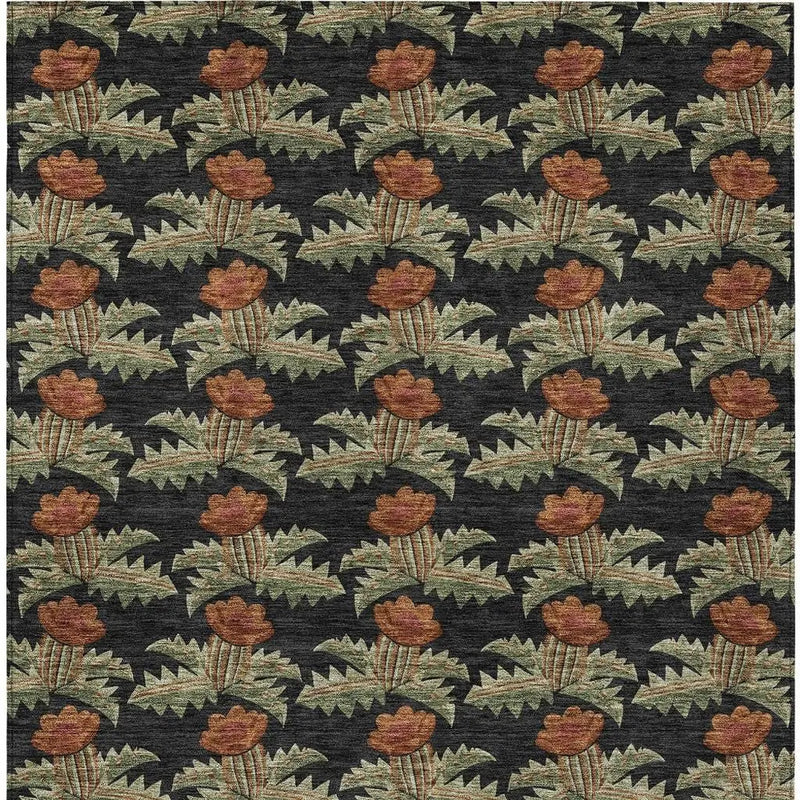 8' X 10' Black And Green Floral Washable Indoor Outdoor Area Rug Homeroots Outdoor