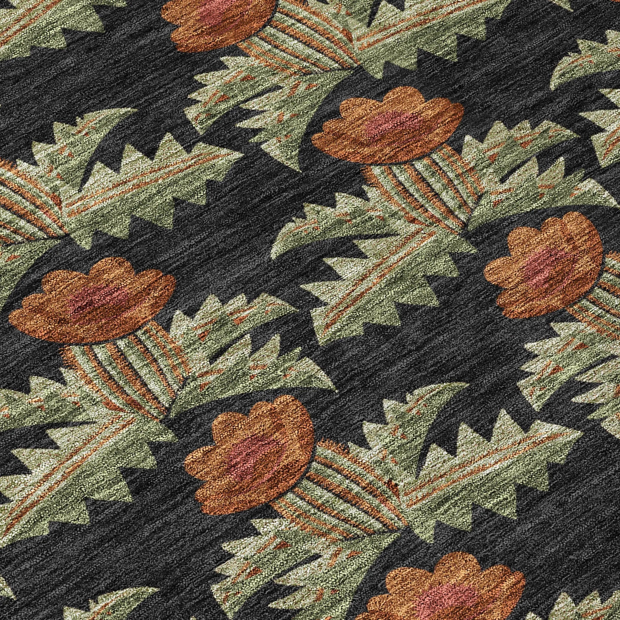 8' X 10' Black And Green Floral Washable Indoor Outdoor Area Rug Homeroots Outdoor