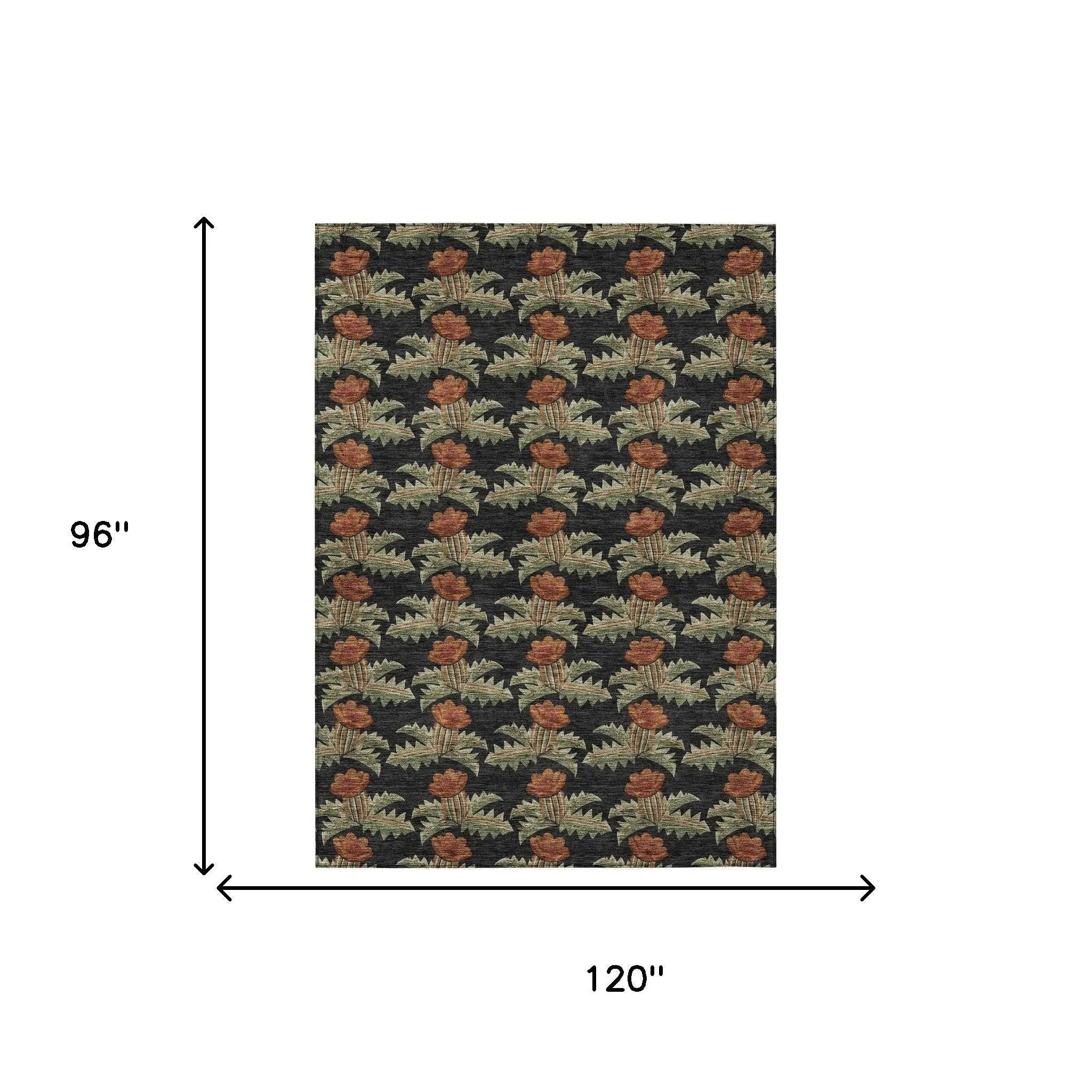 8' X 10' Black And Green Floral Washable Indoor Outdoor Area Rug Homeroots Outdoor
