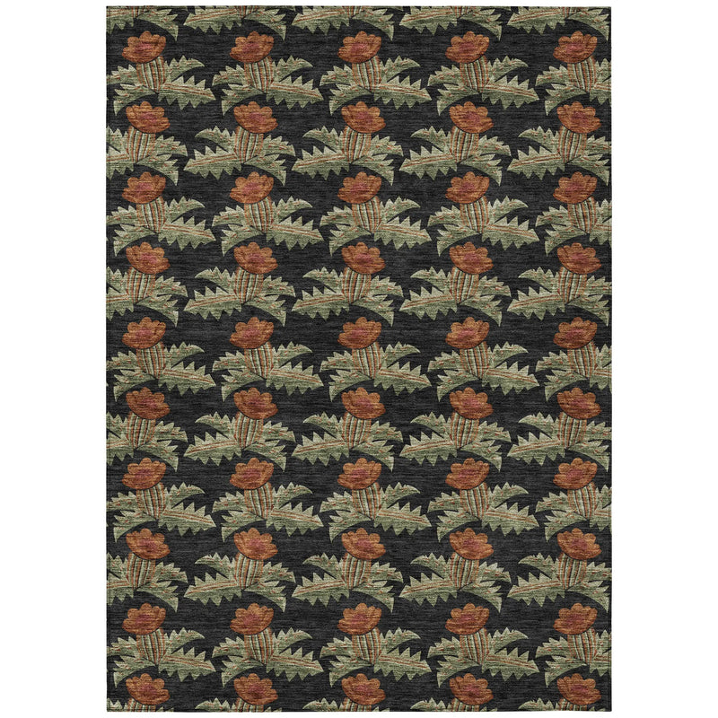 8' X 10' Black And Green Floral Washable Indoor Outdoor Area Rug Homeroots Outdoor