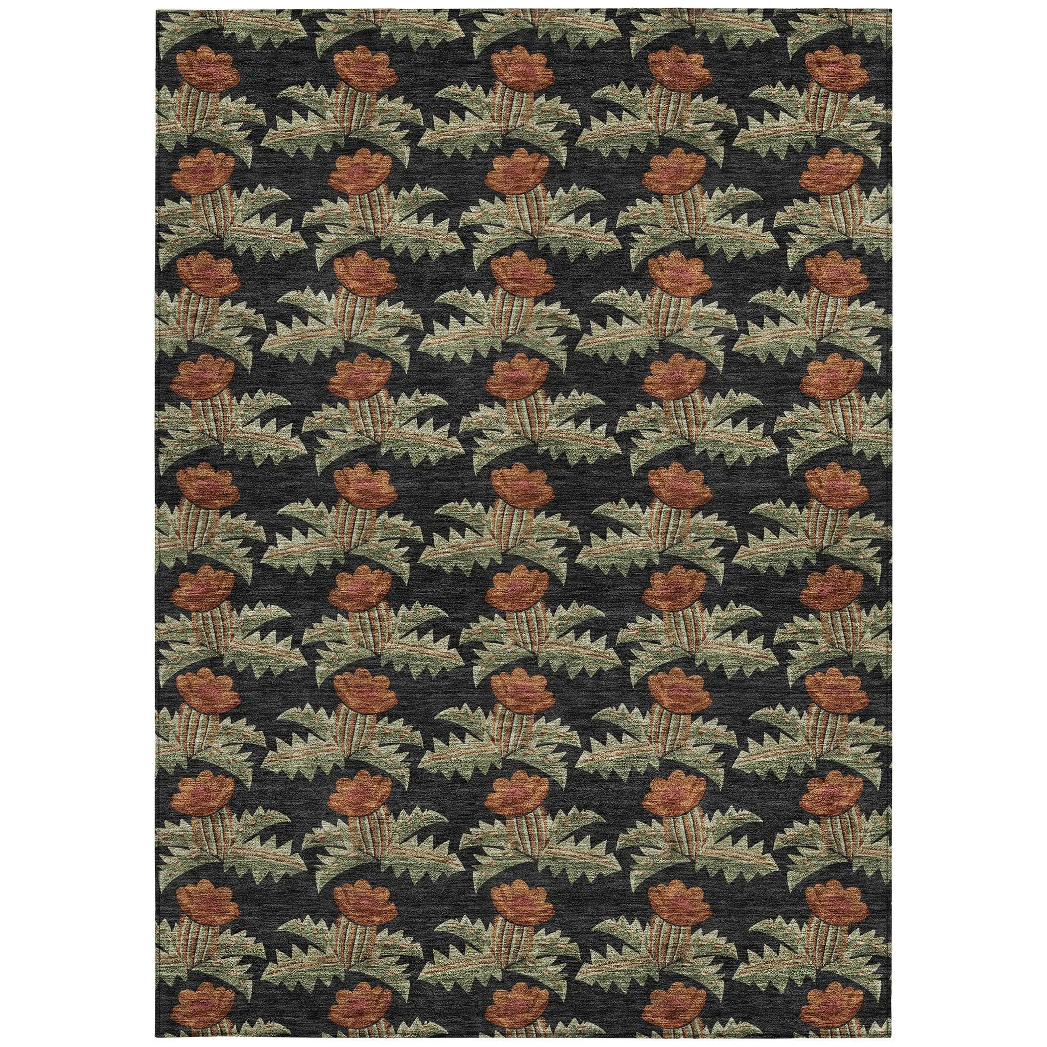 8' X 10' Black And Green Floral Washable Indoor Outdoor Area Rug Homeroots Outdoor
