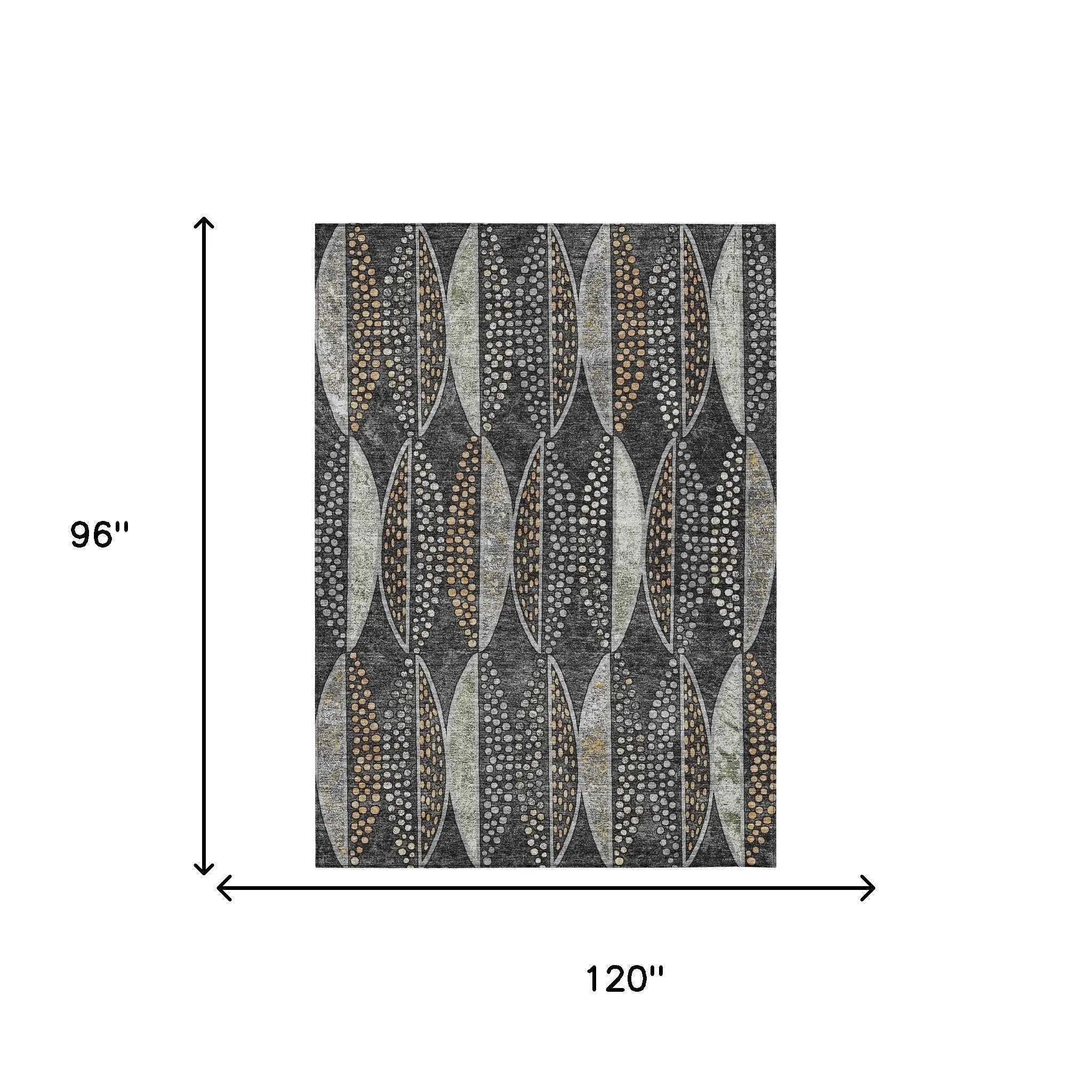 8' X 10' Black And Green Geometric Washable Indoor Outdoor Area Rug Homeroots Outdoor