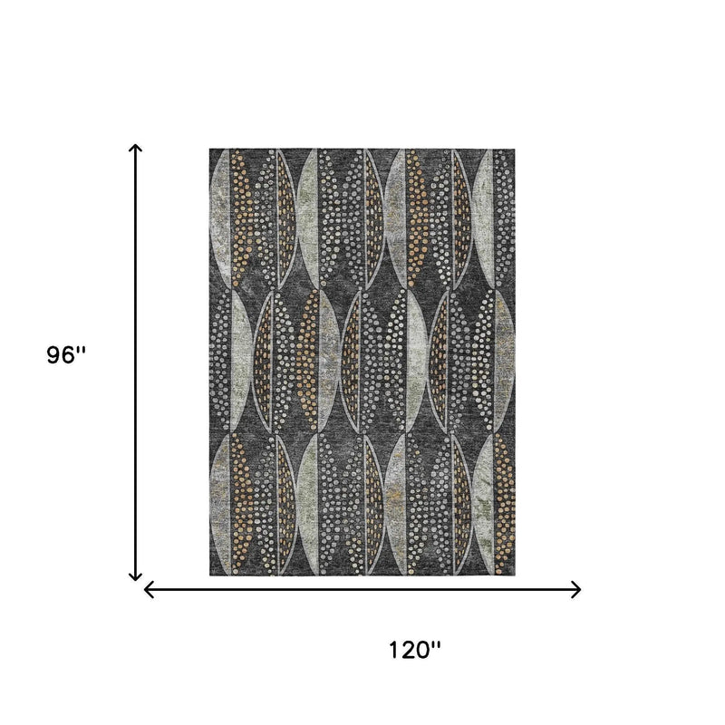 8' X 10' Black And Green Geometric Washable Indoor Outdoor Area Rug Homeroots Outdoor