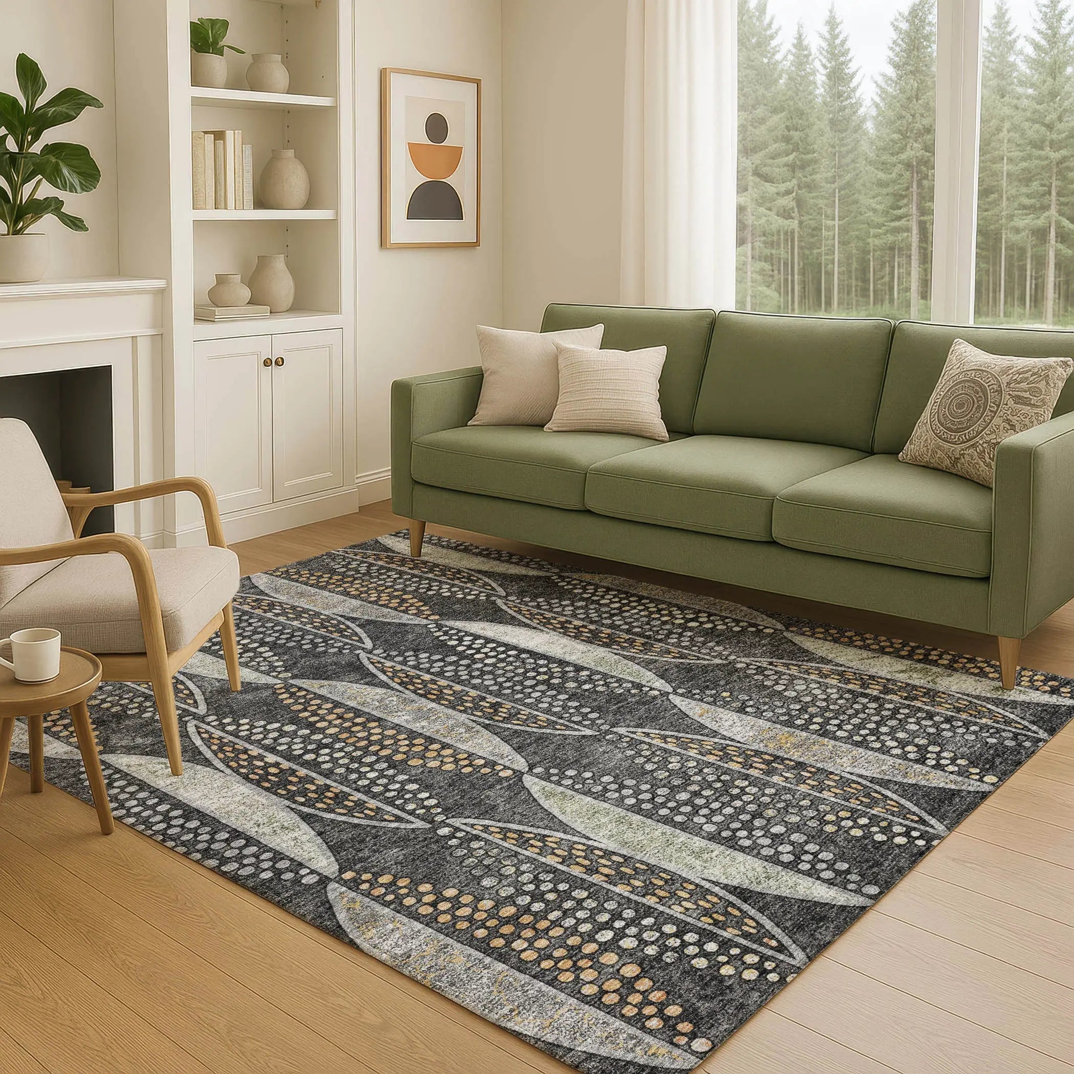 8' X 10' Black And Green Geometric Washable Indoor Outdoor Area Rug Homeroots Outdoor