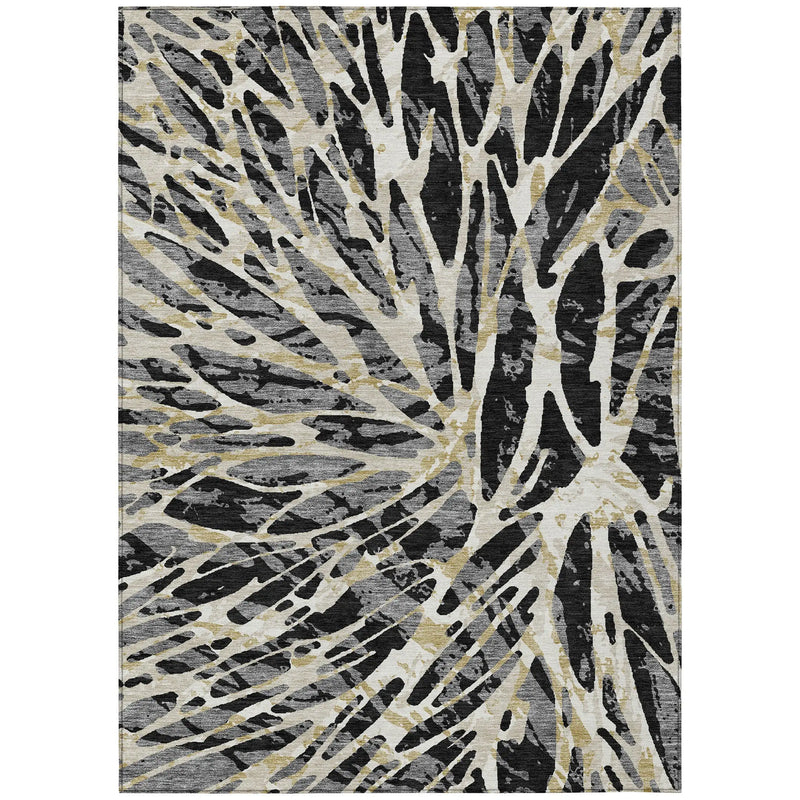 8' X 10' Black And Ivory Abstract Washable Indoor Outdoor Area Rug Homeroots Outdoor
