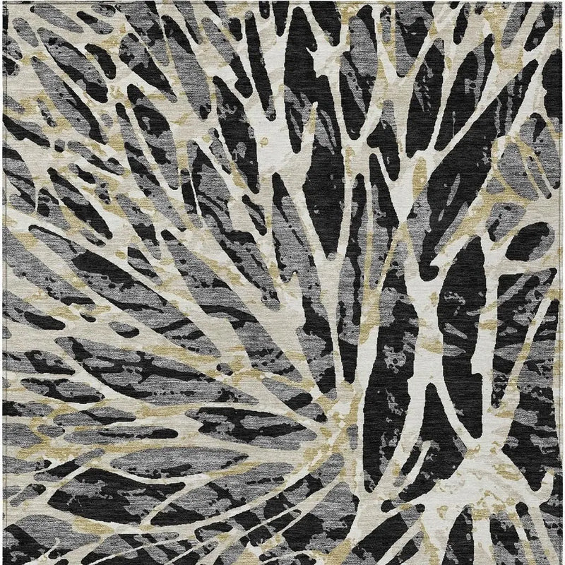 8' X 10' Black And Ivory Abstract Washable Indoor Outdoor Area Rug Homeroots Outdoor