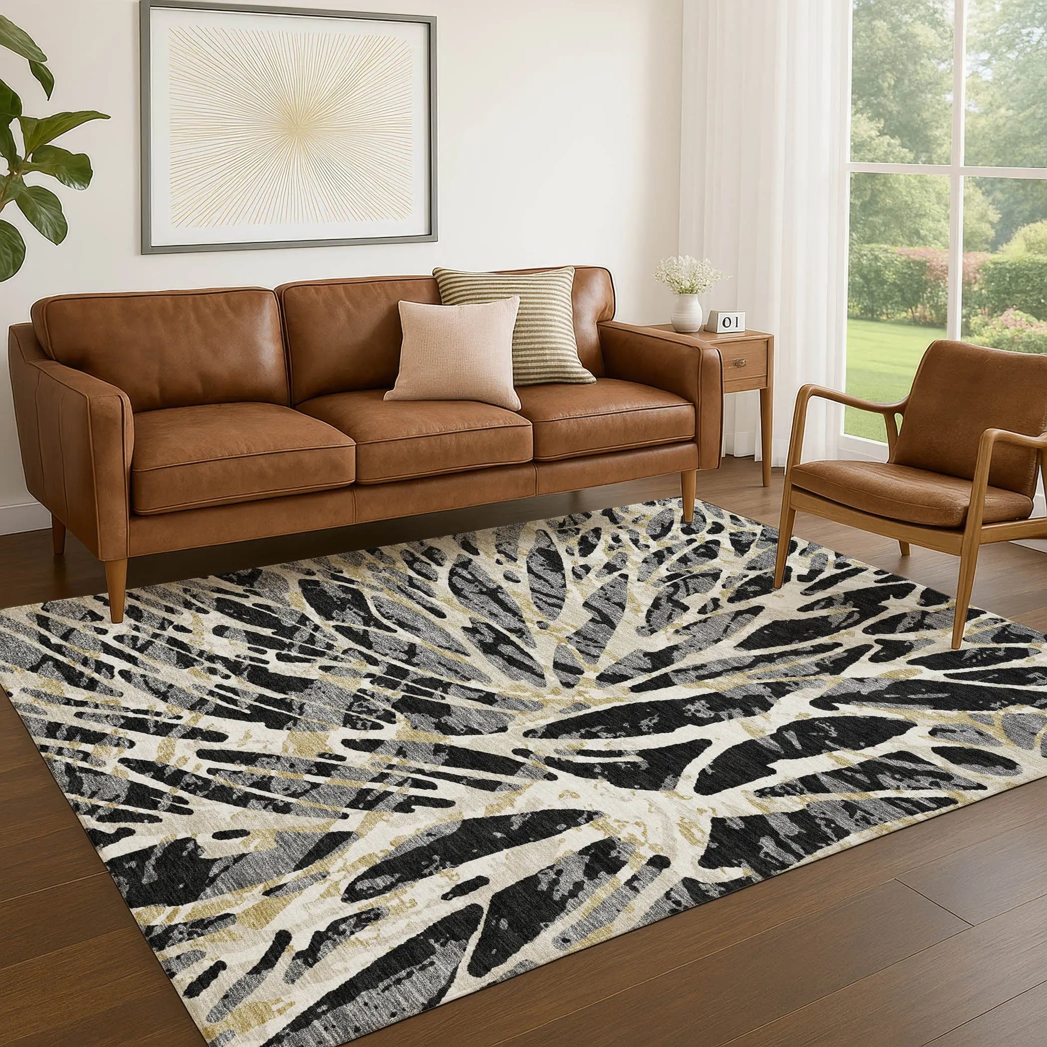 8' X 10' Black And Ivory Abstract Washable Indoor Outdoor Area Rug Homeroots Outdoor