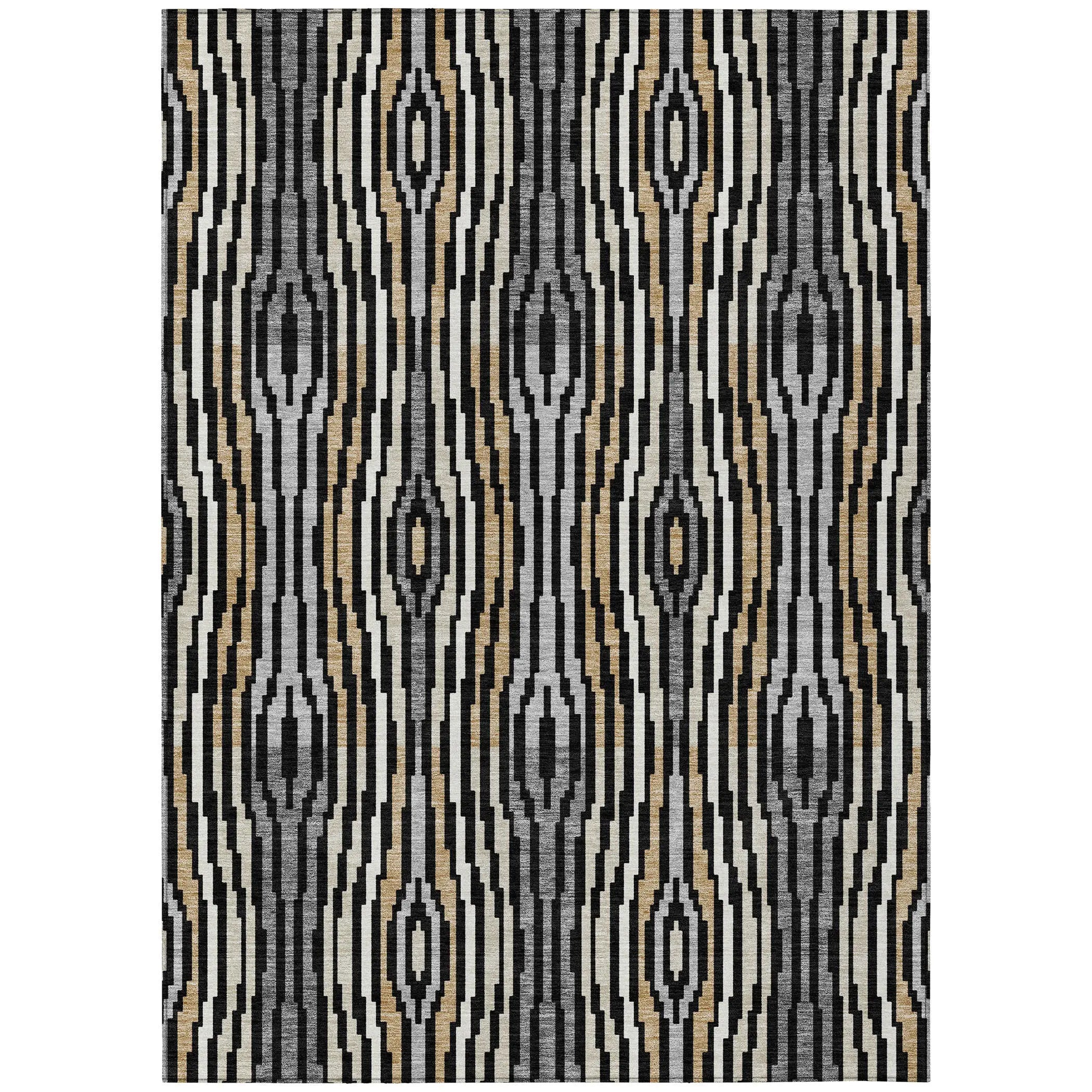 8' X 10' Black And Ivory Abstract Washable Indoor Outdoor Area Rug Homeroots Outdoor