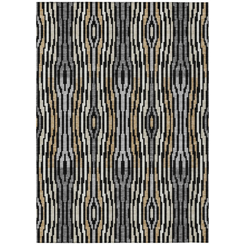 8' X 10' Black And Ivory Abstract Washable Indoor Outdoor Area Rug Homeroots Outdoor