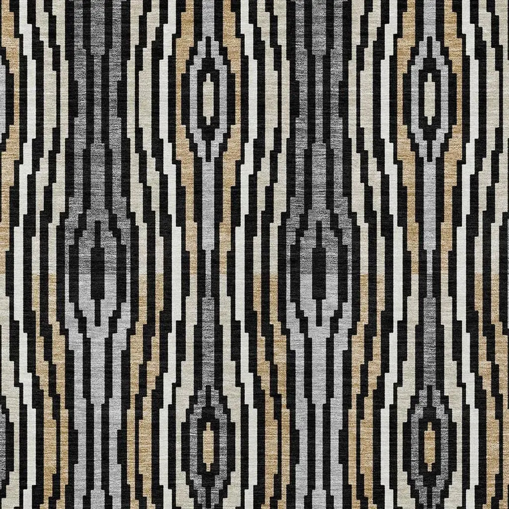 8' X 10' Black And Ivory Abstract Washable Indoor Outdoor Area Rug Homeroots Outdoor