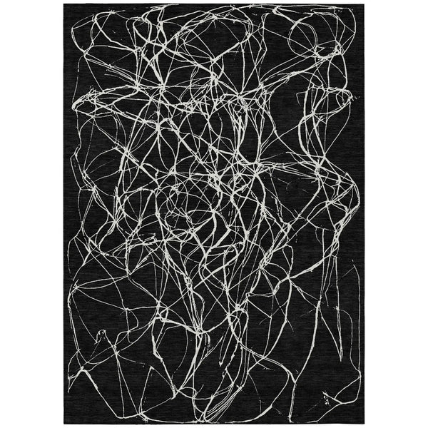 8' X 10' Black And Ivory Abstract Washable Indoor Outdoor Area Rug Homeroots Outdoor