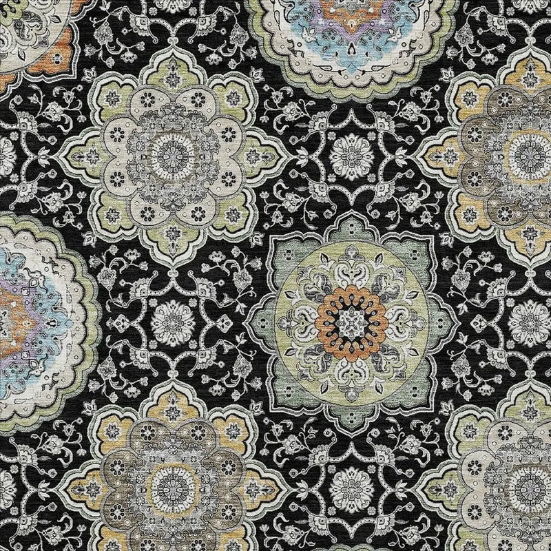 8' X 10' Black And Ivory Floral Medallion Washable Indoor Outdoor Area Rug Homeroots Outdoor