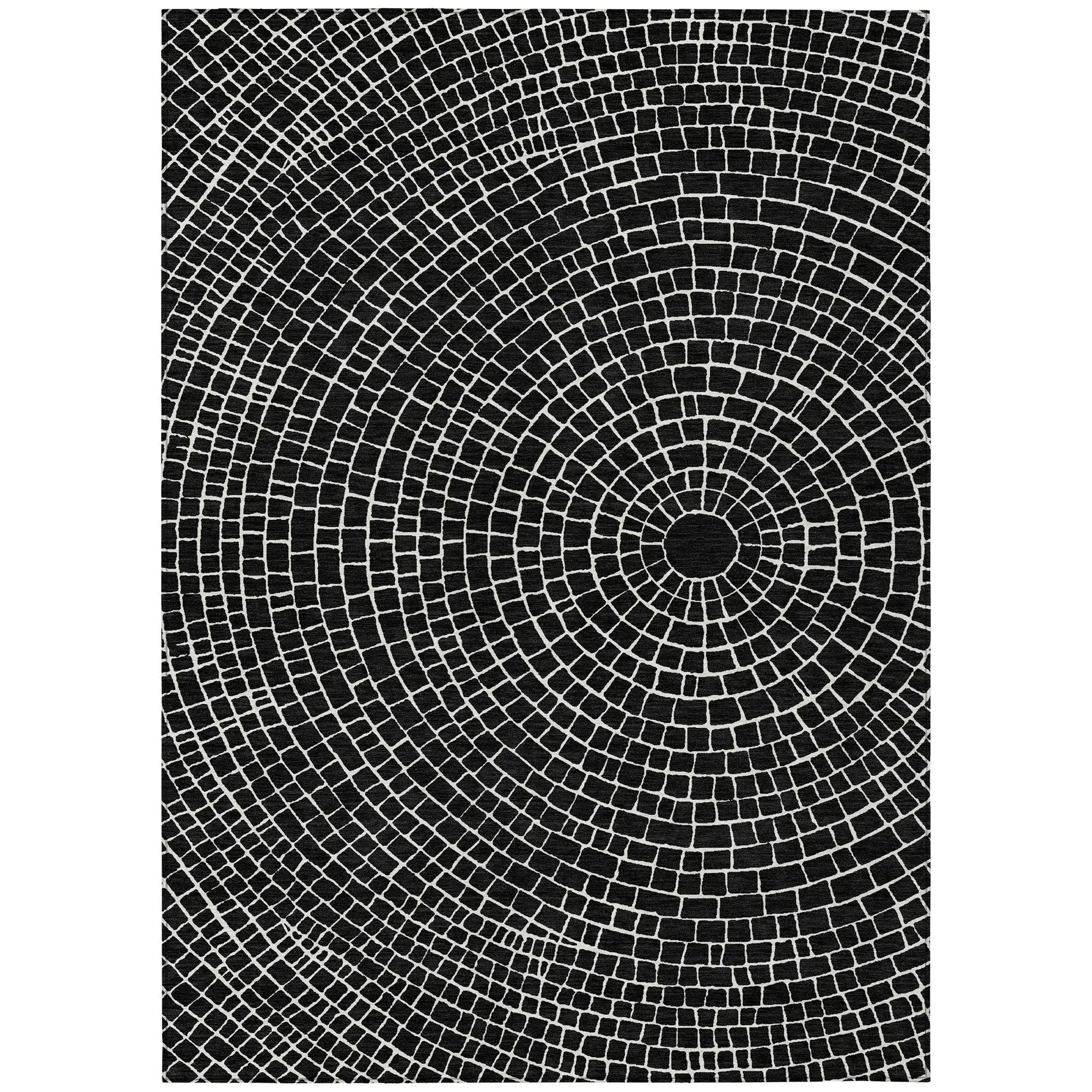 8' X 10' Black And Ivory Geometric Washable Indoor Outdoor Area Rug Homeroots Outdoor