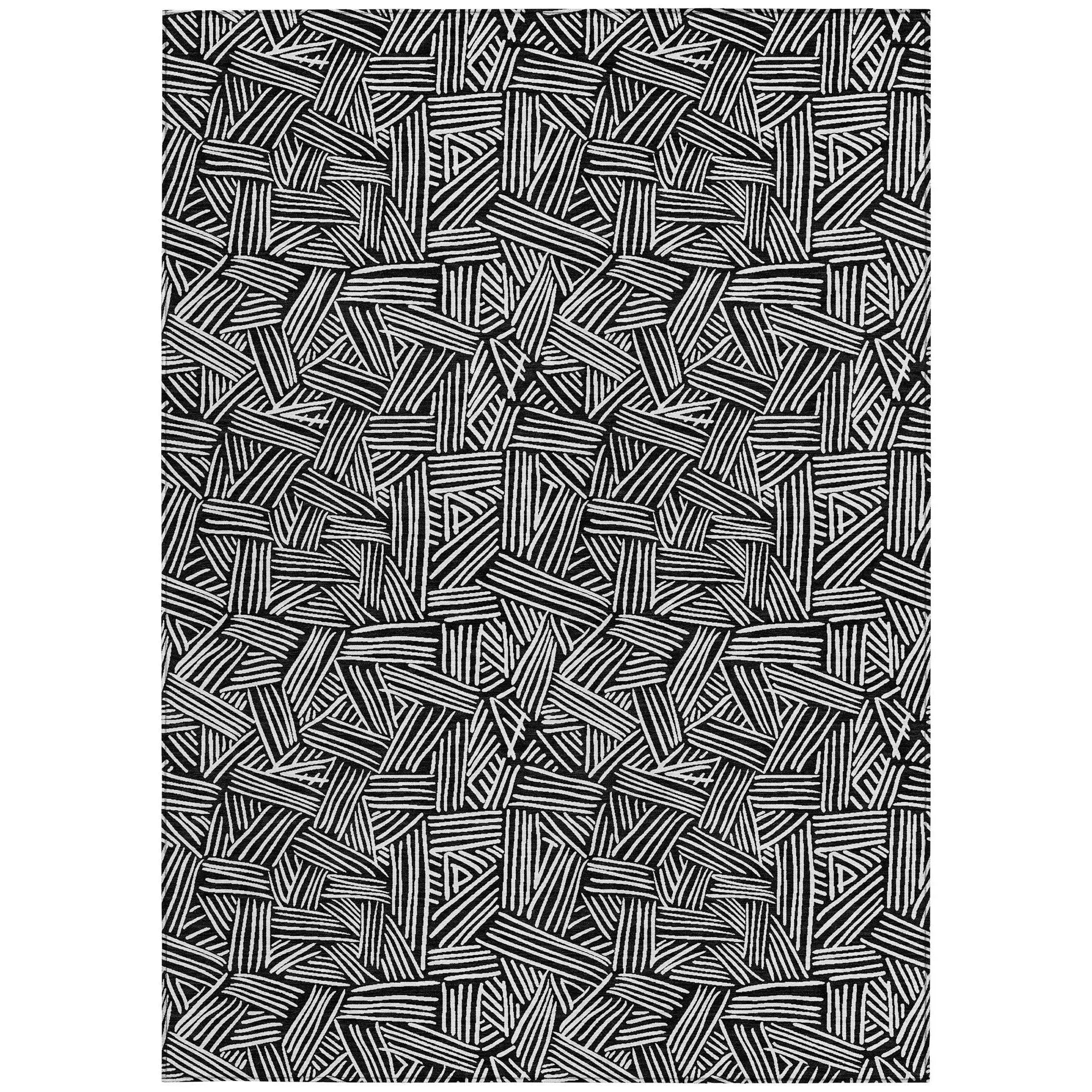 8' X 10' Black And Ivory Geometric Washable Indoor Outdoor Area Rug Homeroots Outdoor
