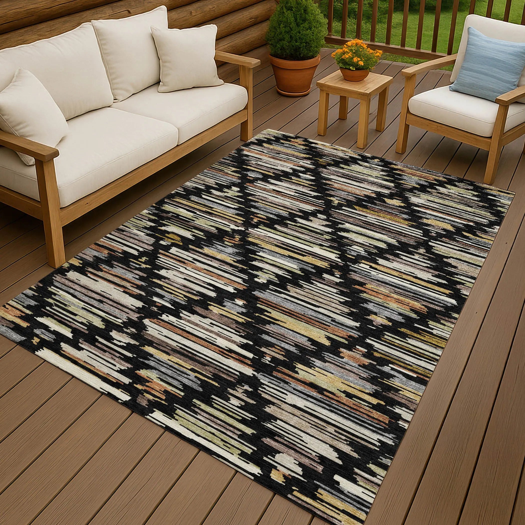 8' X 10' Black And Ivory Southwestern Washable Indoor Outdoor Area Rug Homeroots Outdoor