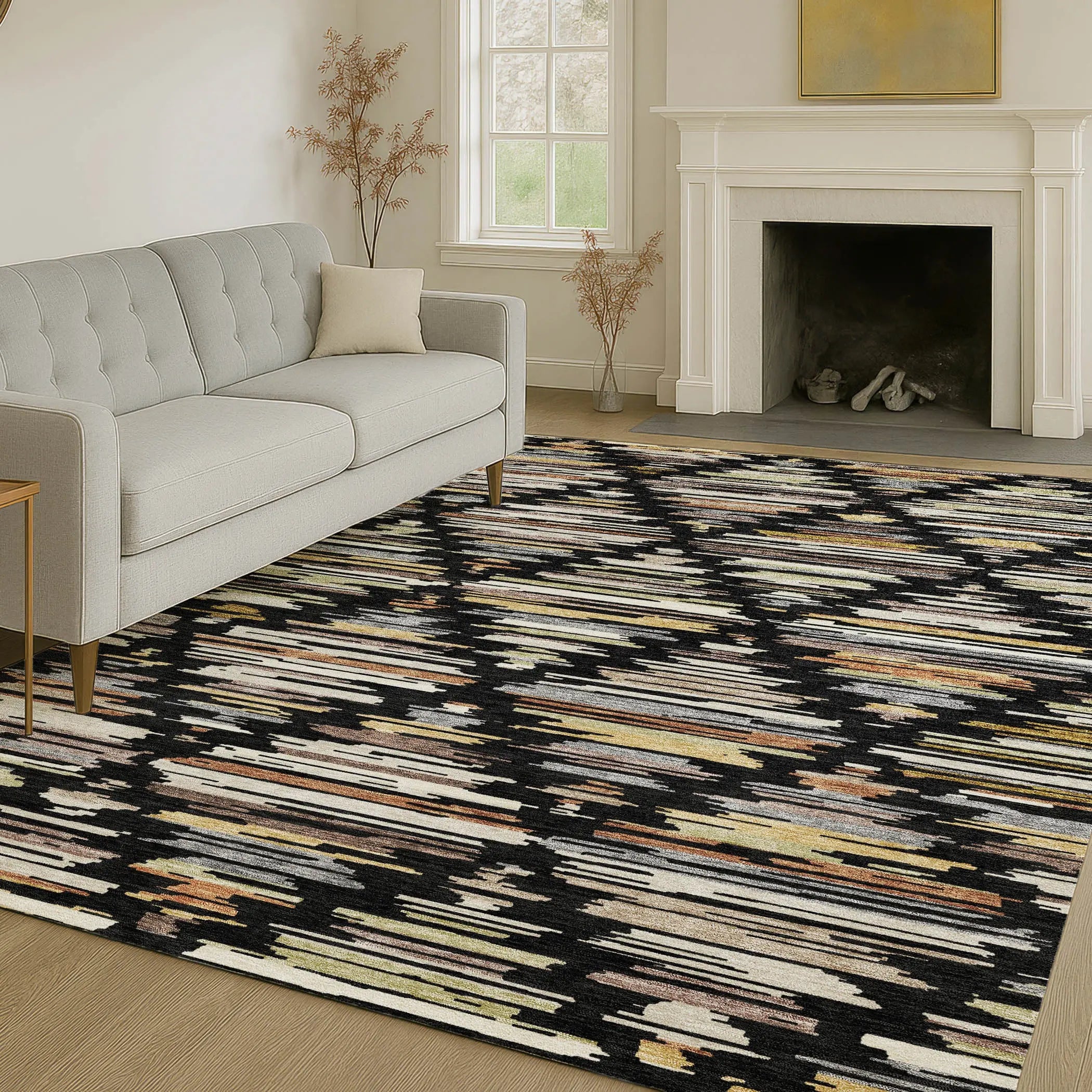 8' X 10' Black And Ivory Southwestern Washable Indoor Outdoor Area Rug Homeroots Outdoor