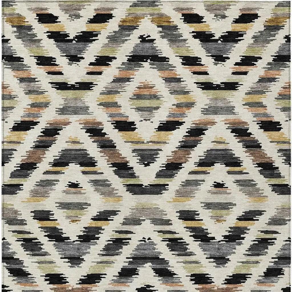 8' X 10' Black And Ivory Tribal Washable Indoor Outdoor Area Rug Homeroots Outdoor
