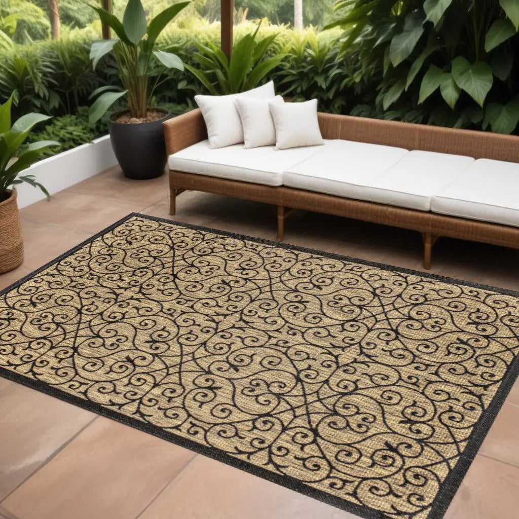 8' X 10' Black And Khaki Geometric Indoor Outdoor Area Rug Homeroots Outdoor