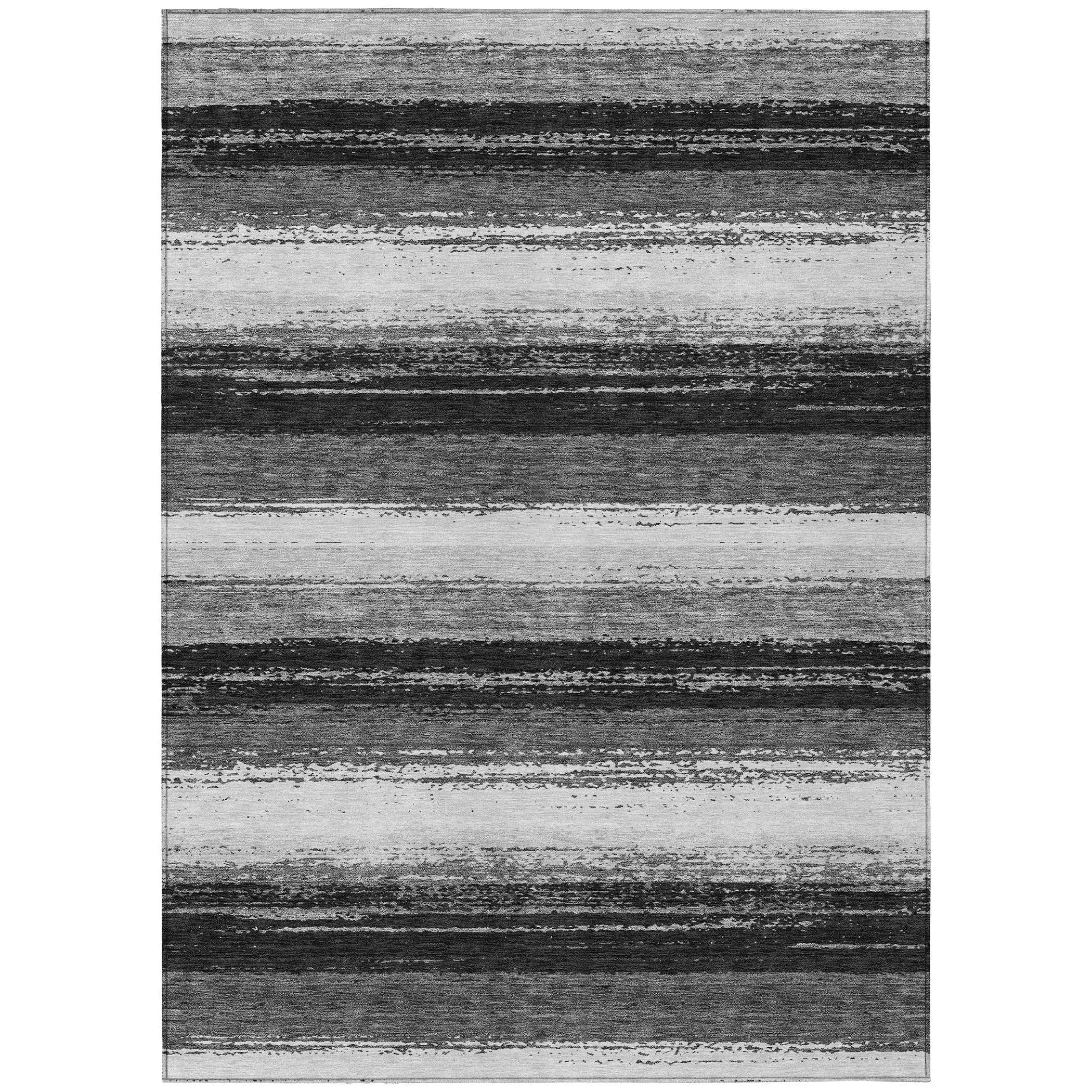8' X 10' Black And Khaki Striped Washable Indoor Outdoor Area Rug Homeroots Outdoor