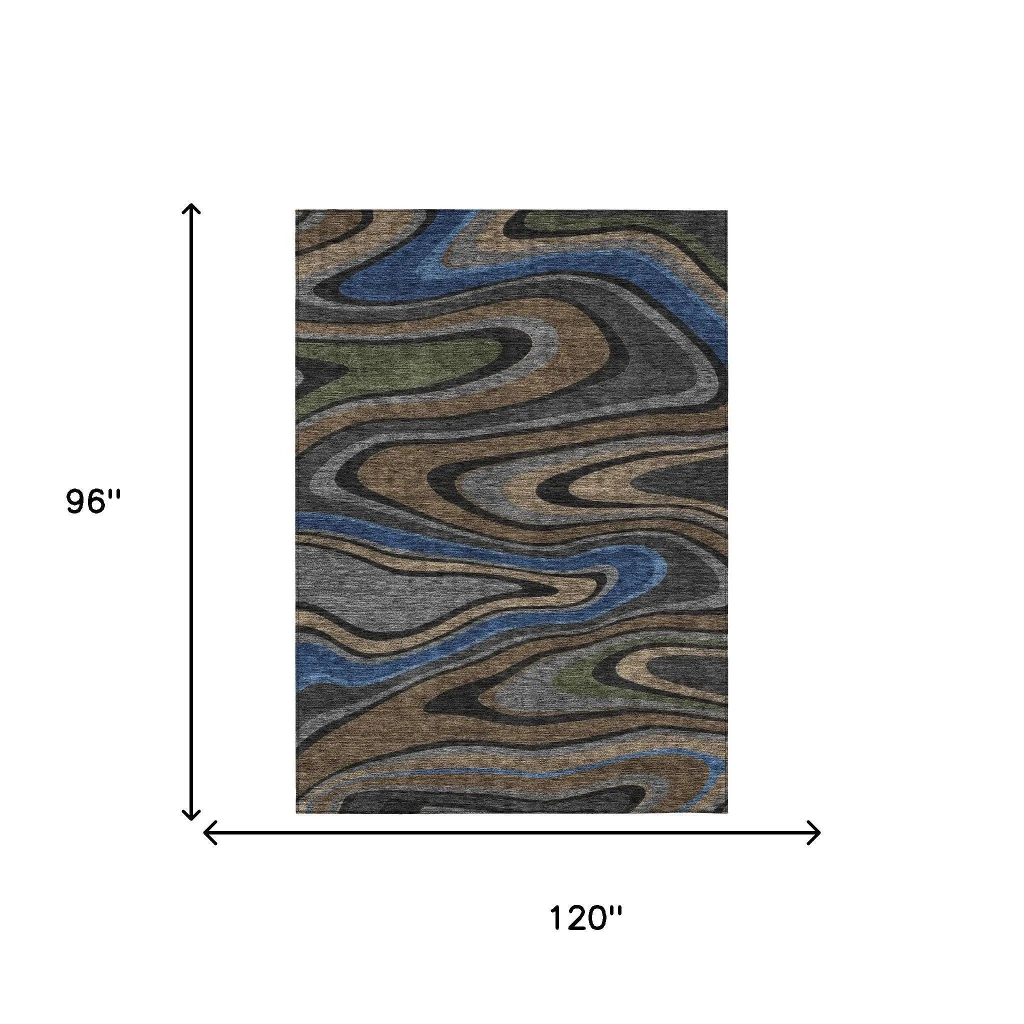 8' X 10' Black And Navy Blue Abstract Washable Indoor Outdoor Area Rug Homeroots Outdoor