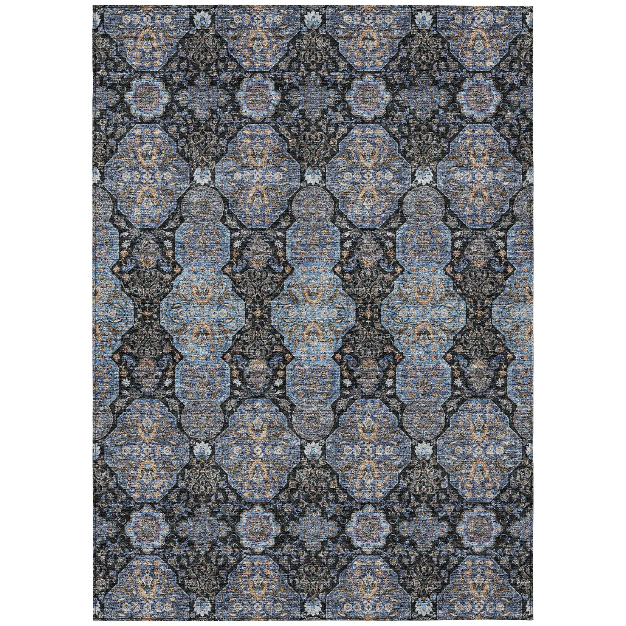 8' X 10' Black And Navy Blue Floral Washable Indoor Outdoor Area Rug Homeroots Outdoor