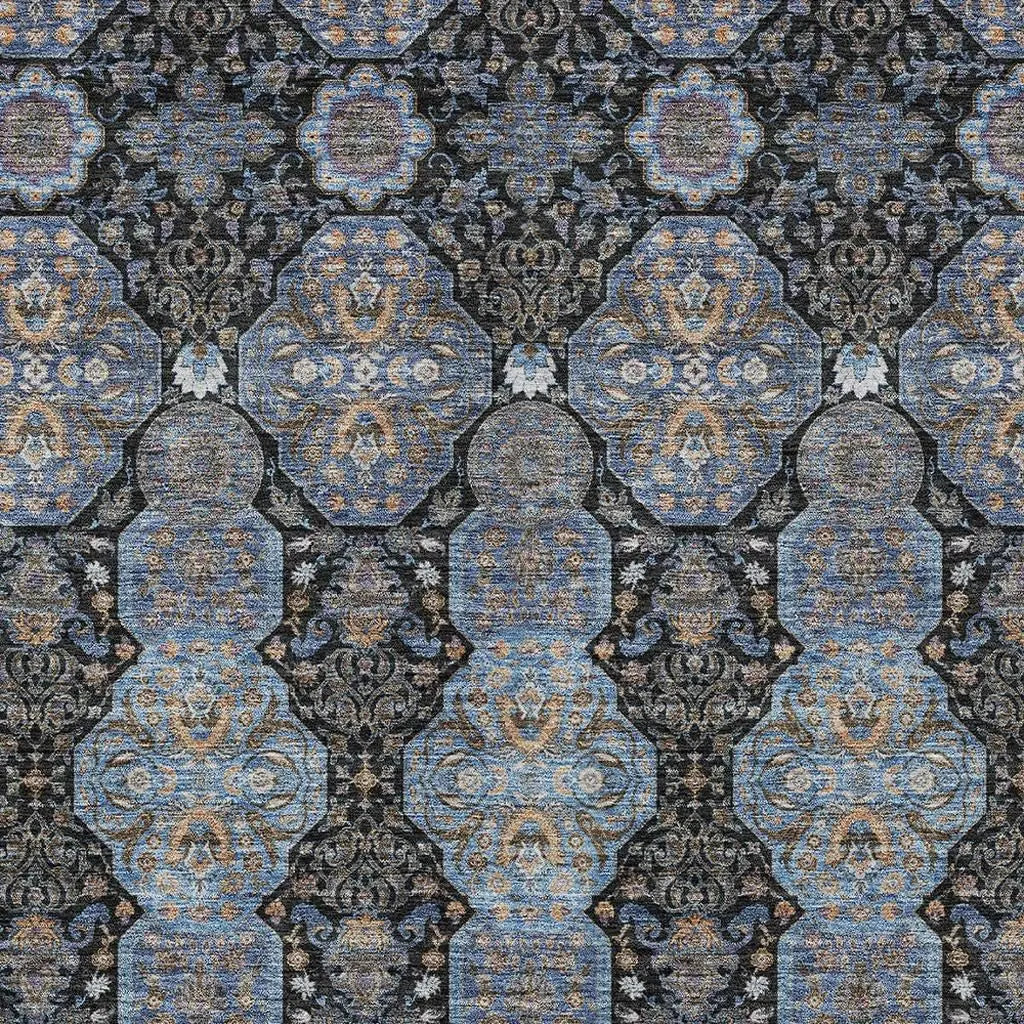8' X 10' Black And Navy Blue Floral Washable Indoor Outdoor Area Rug Homeroots Outdoor