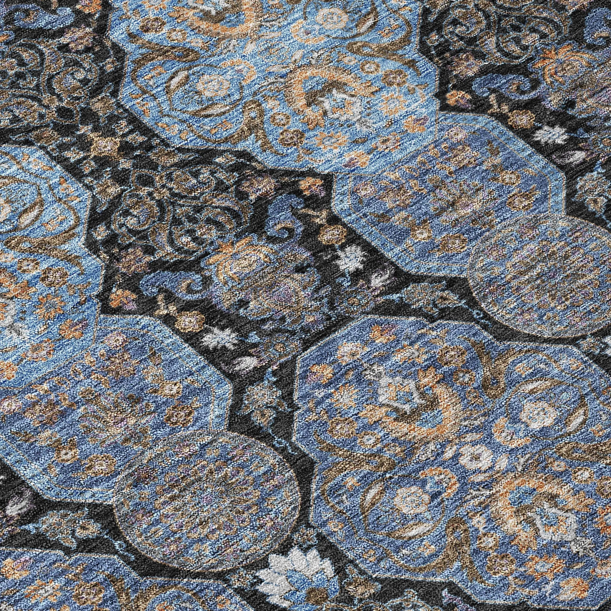8' X 10' Black And Navy Blue Floral Washable Indoor Outdoor Area Rug Homeroots Outdoor