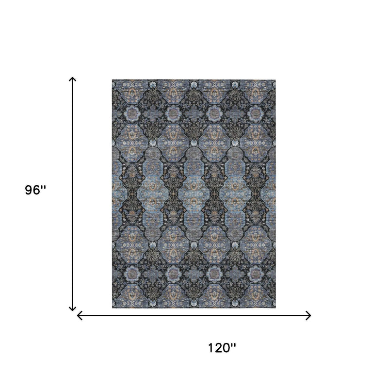 8' X 10' Black And Navy Blue Floral Washable Indoor Outdoor Area Rug Homeroots Outdoor