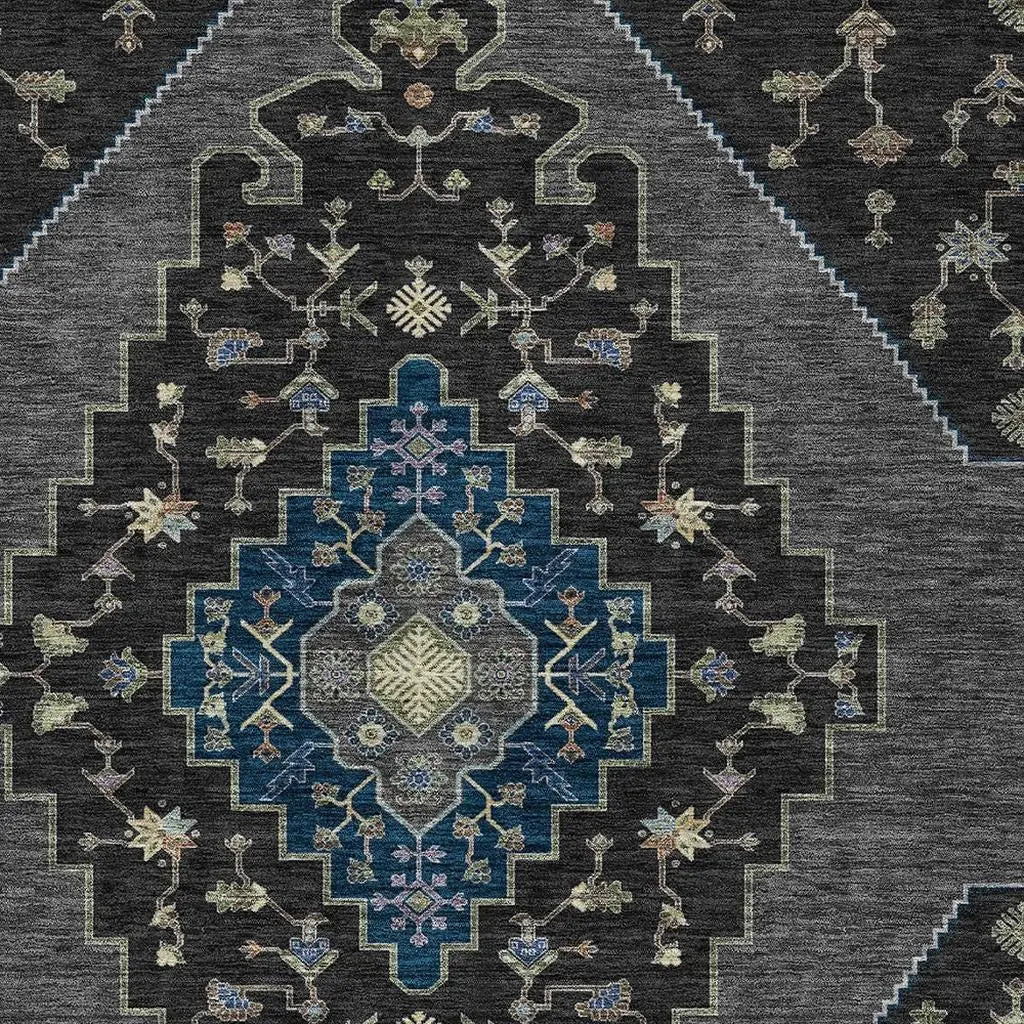 8' X 10' Black And Navy Blue Geometric Washable Indoor Outdoor Area Rug Homeroots Outdoor