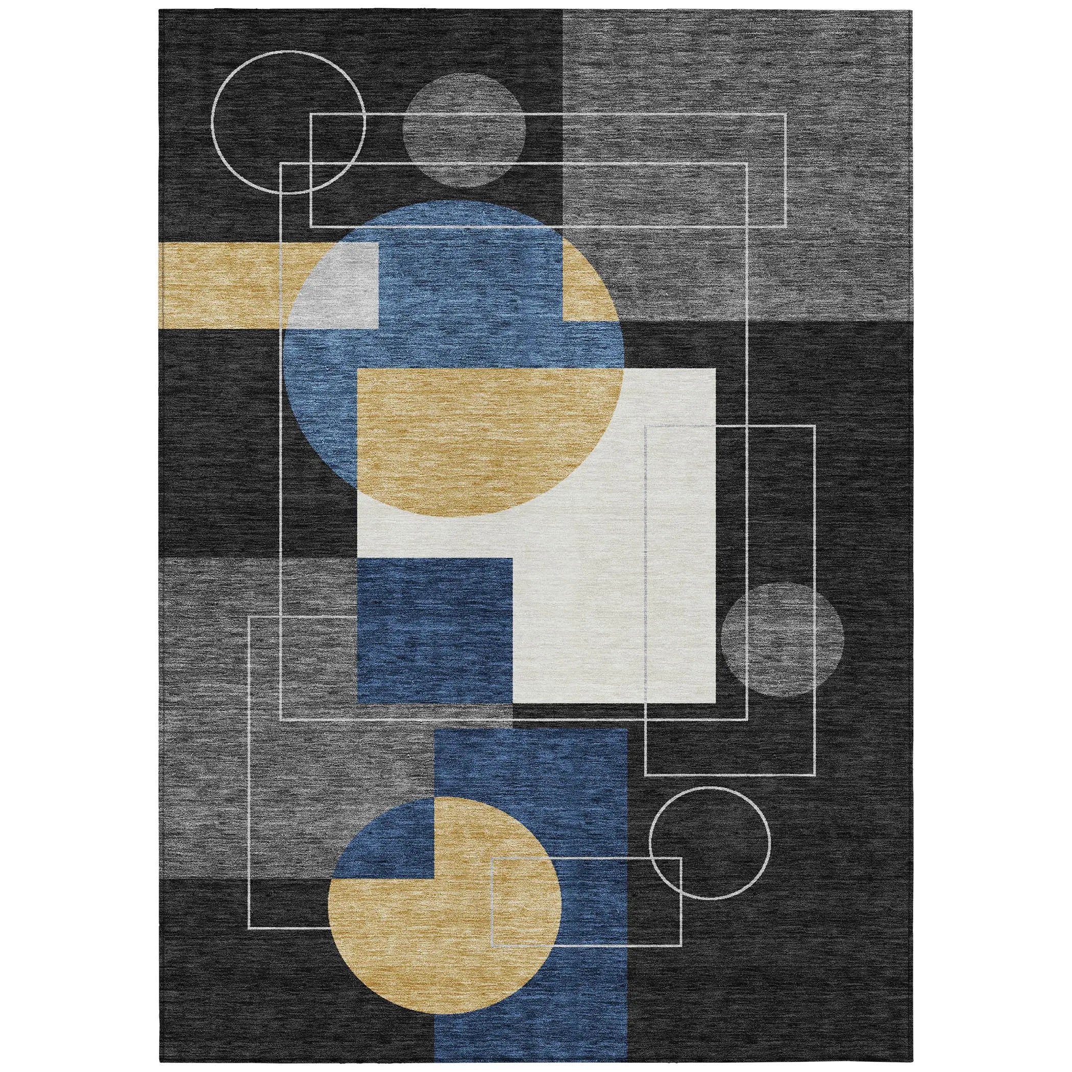 8' X 10' Black And Navy Blue Geometric Washable Indoor Outdoor Area Rug Homeroots Outdoor
