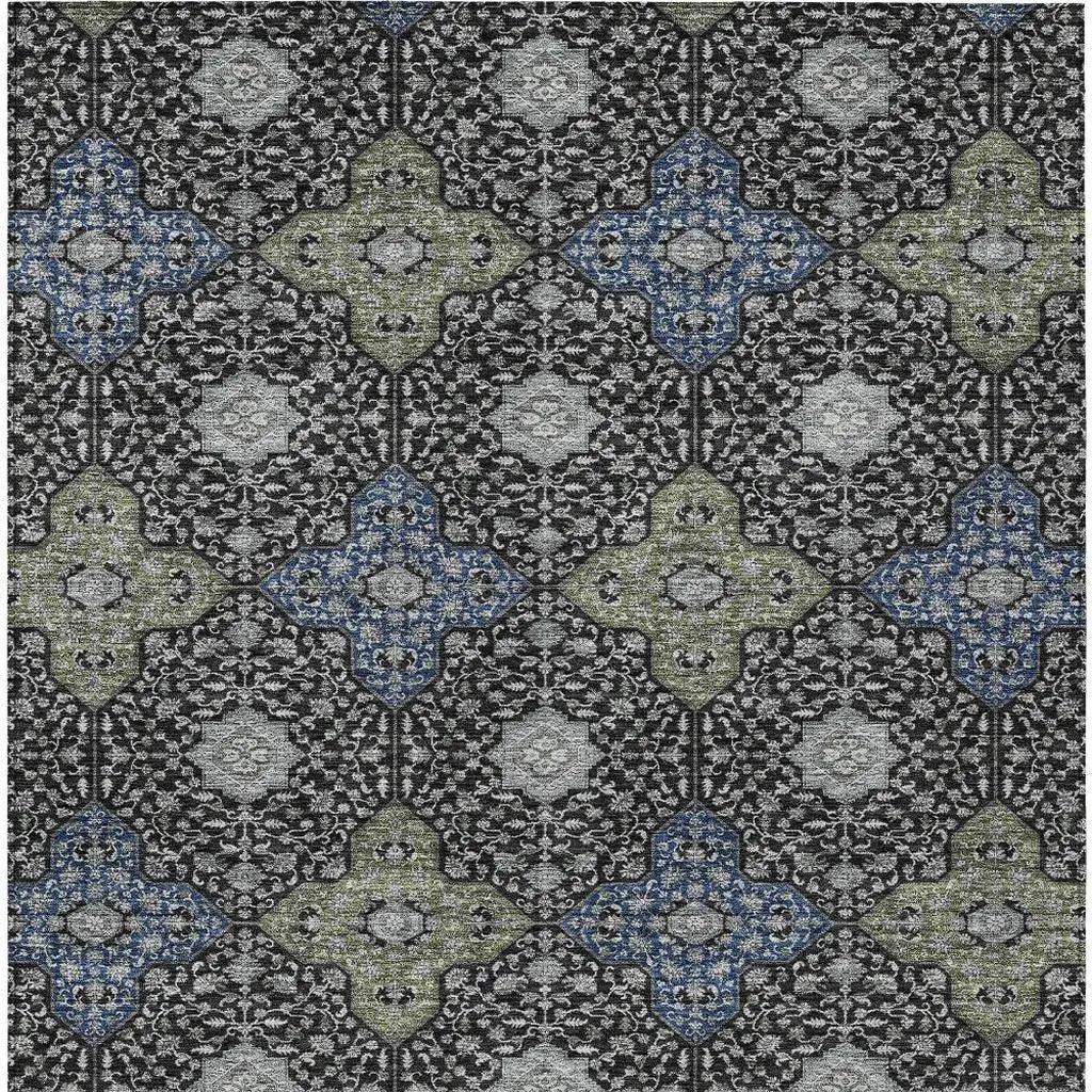 8' X 10' Black And Olive Green Damask Washable Indoor Outdoor Area Rug Homeroots Outdoor