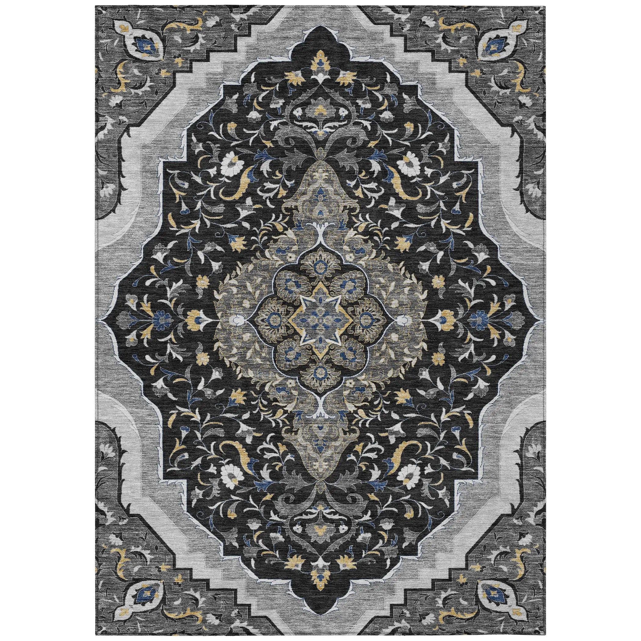 8' X 10' Black And Orange Medallion Washable Indoor Outdoor Area Rug Homeroots Outdoor