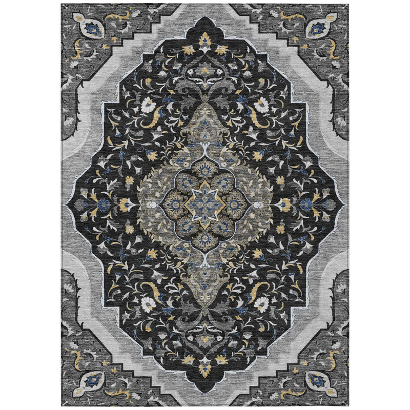 8' X 10' Black And Orange Medallion Washable Indoor Outdoor Area Rug Homeroots Outdoor