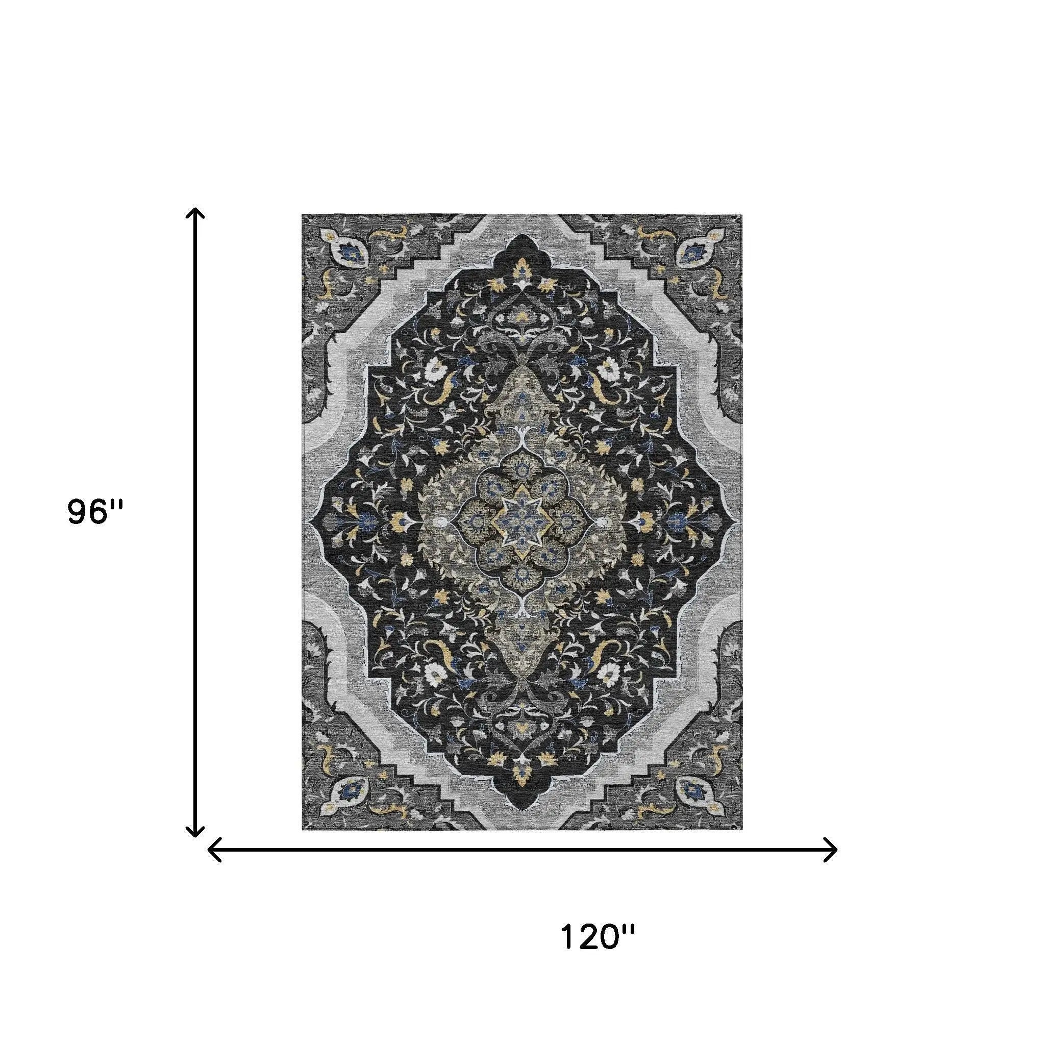 8' X 10' Black And Orange Medallion Washable Indoor Outdoor Area Rug Homeroots Outdoor