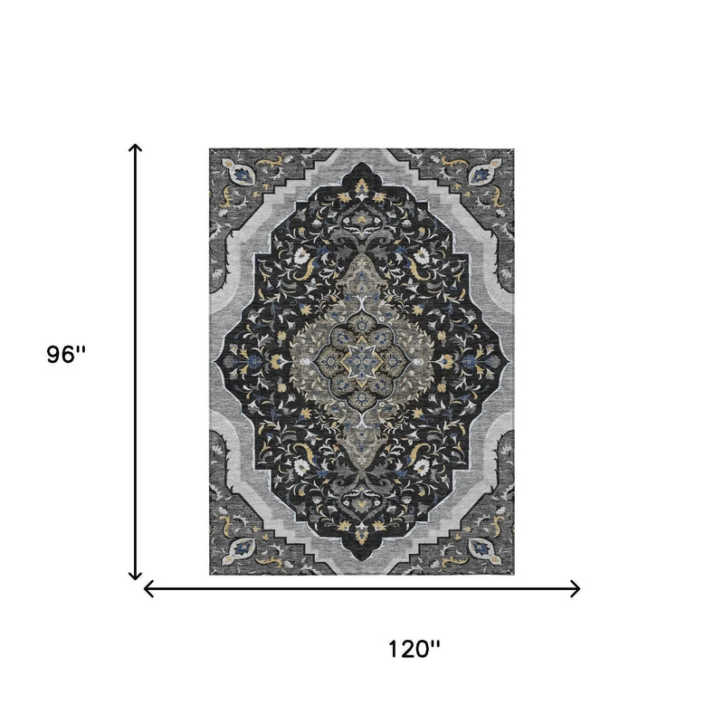 8' X 10' Black And Orange Medallion Washable Indoor Outdoor Area Rug Homeroots Outdoor
