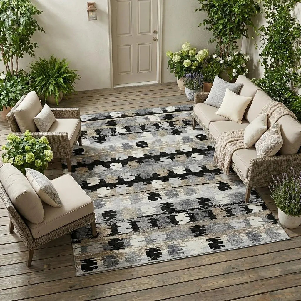 8' X 10' Black And Purple Abstract Washable Indoor Outdoor Area Rug Homeroots Outdoor