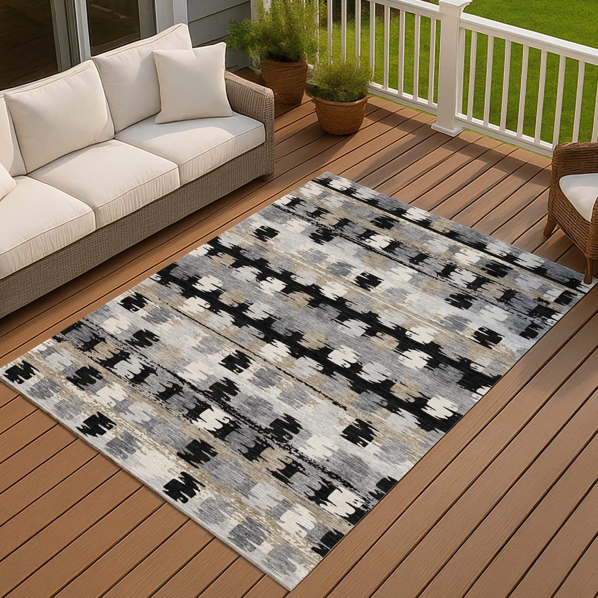 8' X 10' Black And Purple Abstract Washable Indoor Outdoor Area Rug Homeroots Outdoor