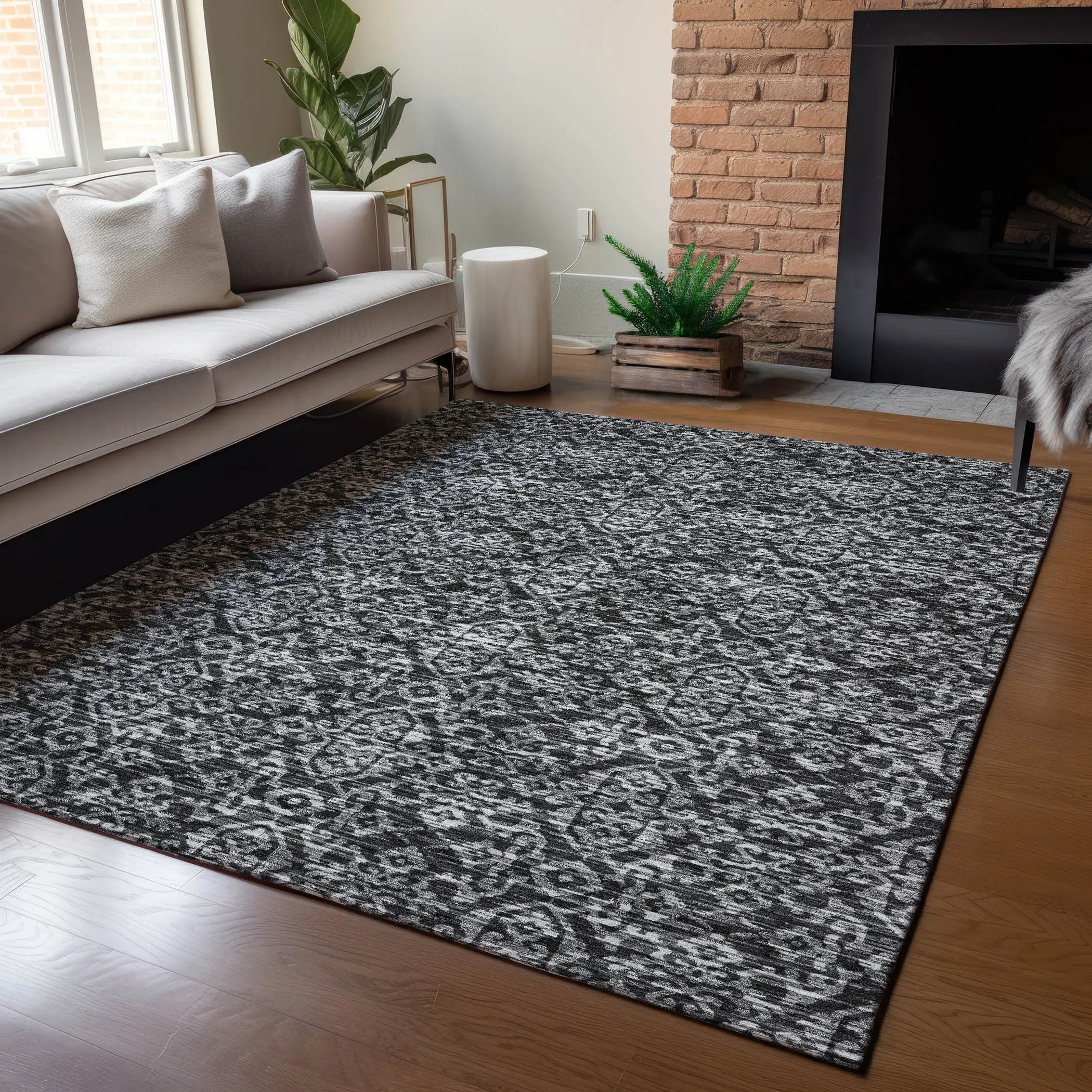 8' X 10' Black And Saffron Oriental Washable Indoor Outdoor Area Rug Homeroots Outdoor