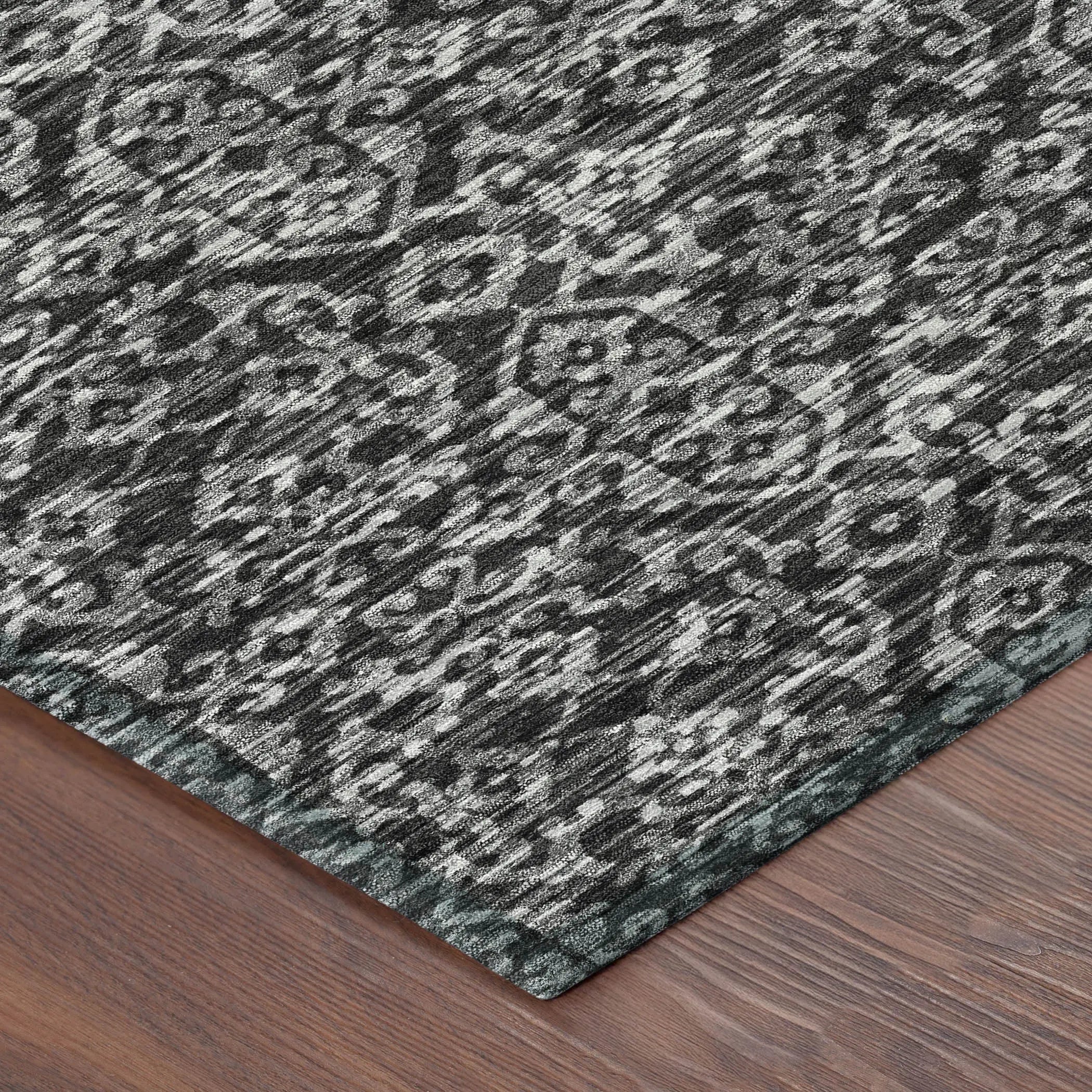 8' X 10' Black And Saffron Oriental Washable Indoor Outdoor Area Rug Homeroots Outdoor