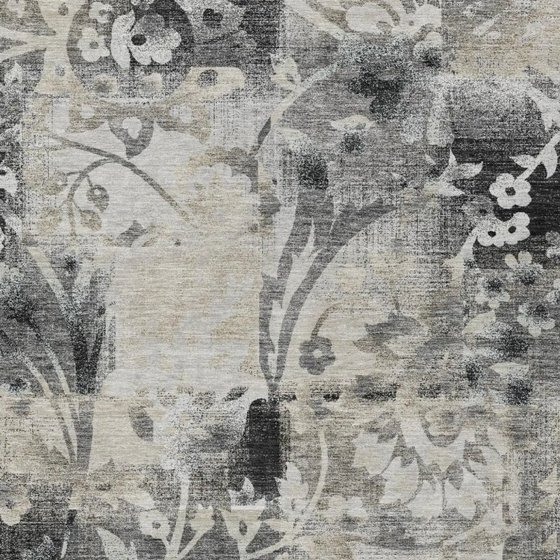 8' X 10' Black And Silver Botanical Leaves Washable Indoor Outdoor Area Rug Homeroots Outdoor