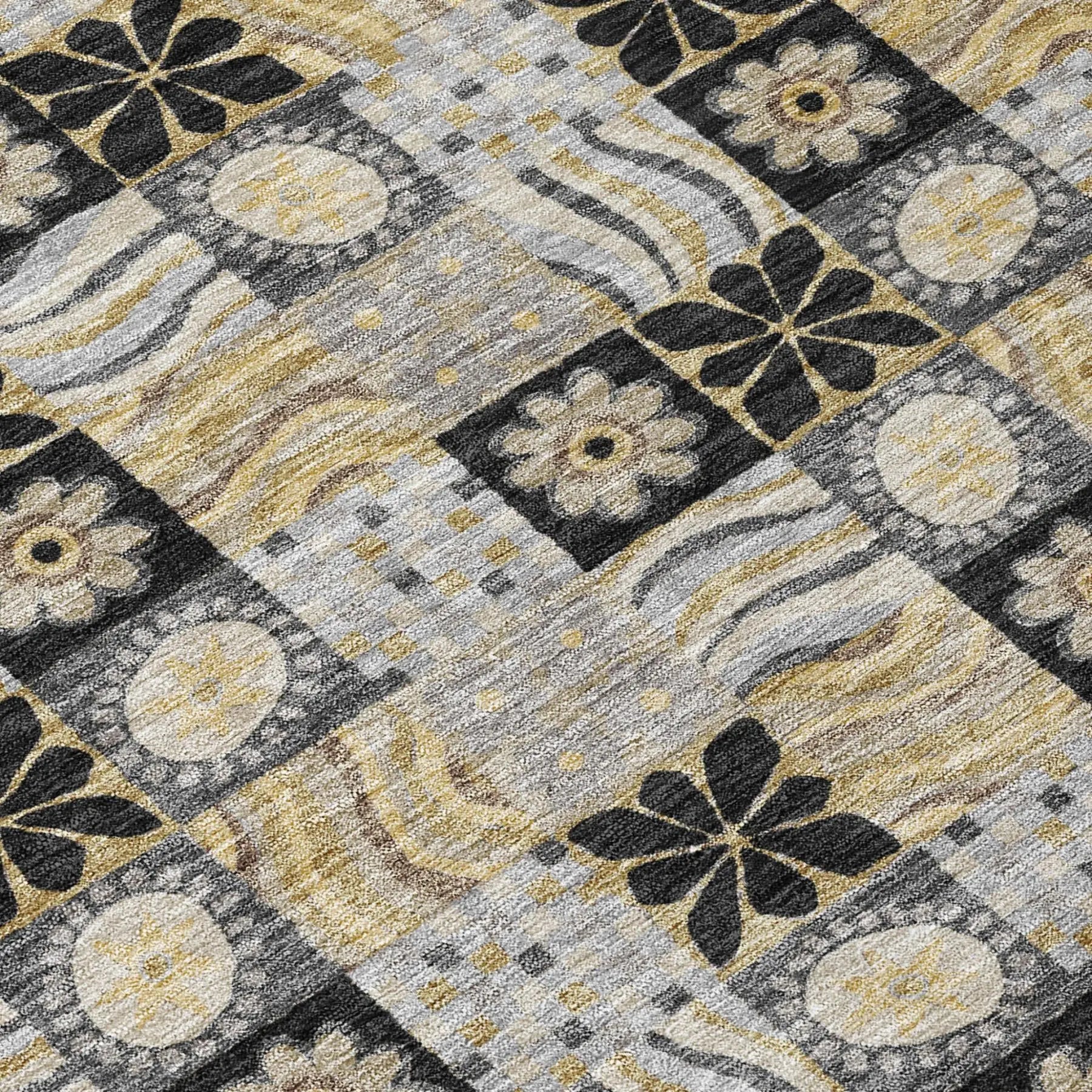 8' X 10' Black And Silver Floral Washable Indoor Outdoor Area Rug Homeroots Outdoor
