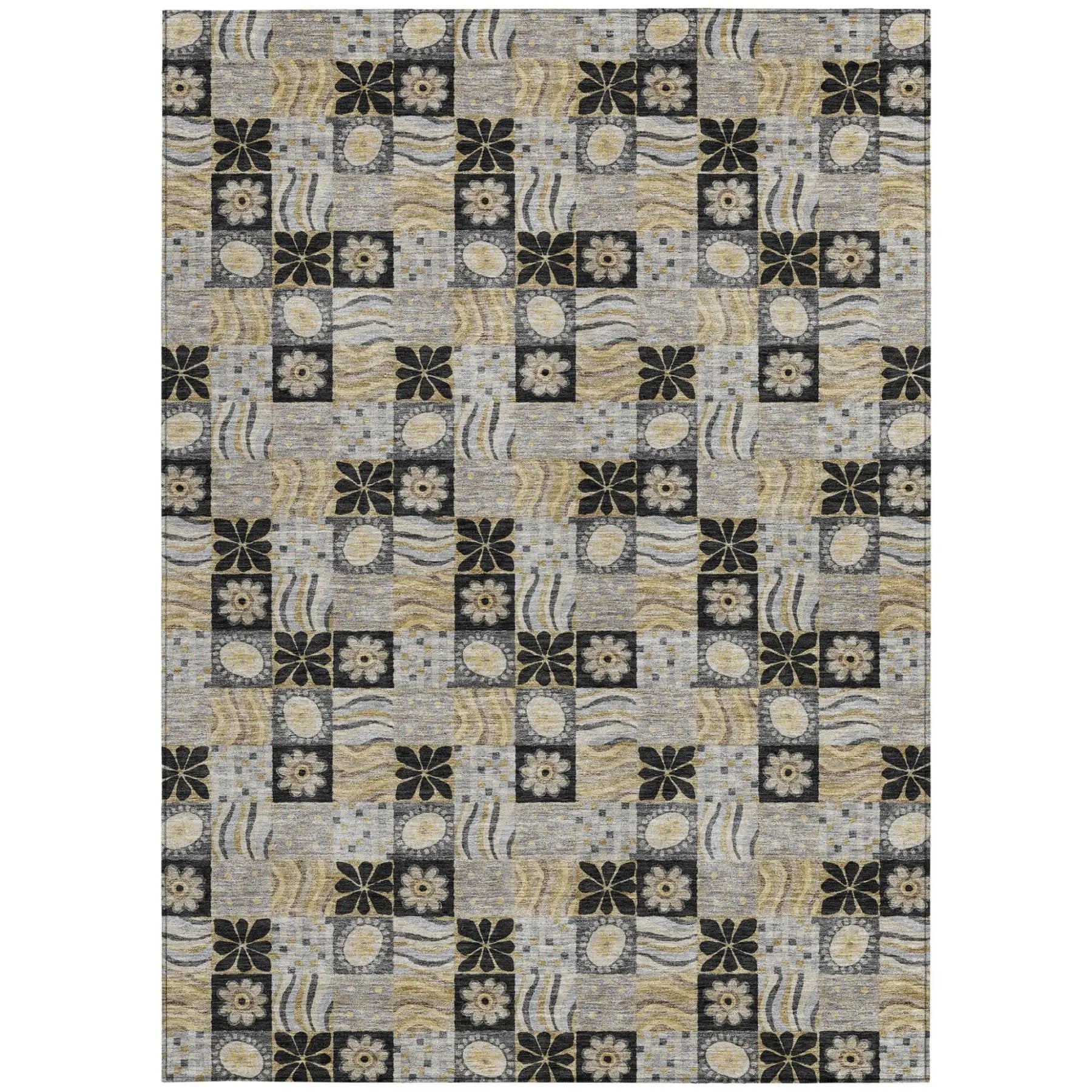 8' X 10' Black And Silver Floral Washable Indoor Outdoor Area Rug Homeroots Outdoor