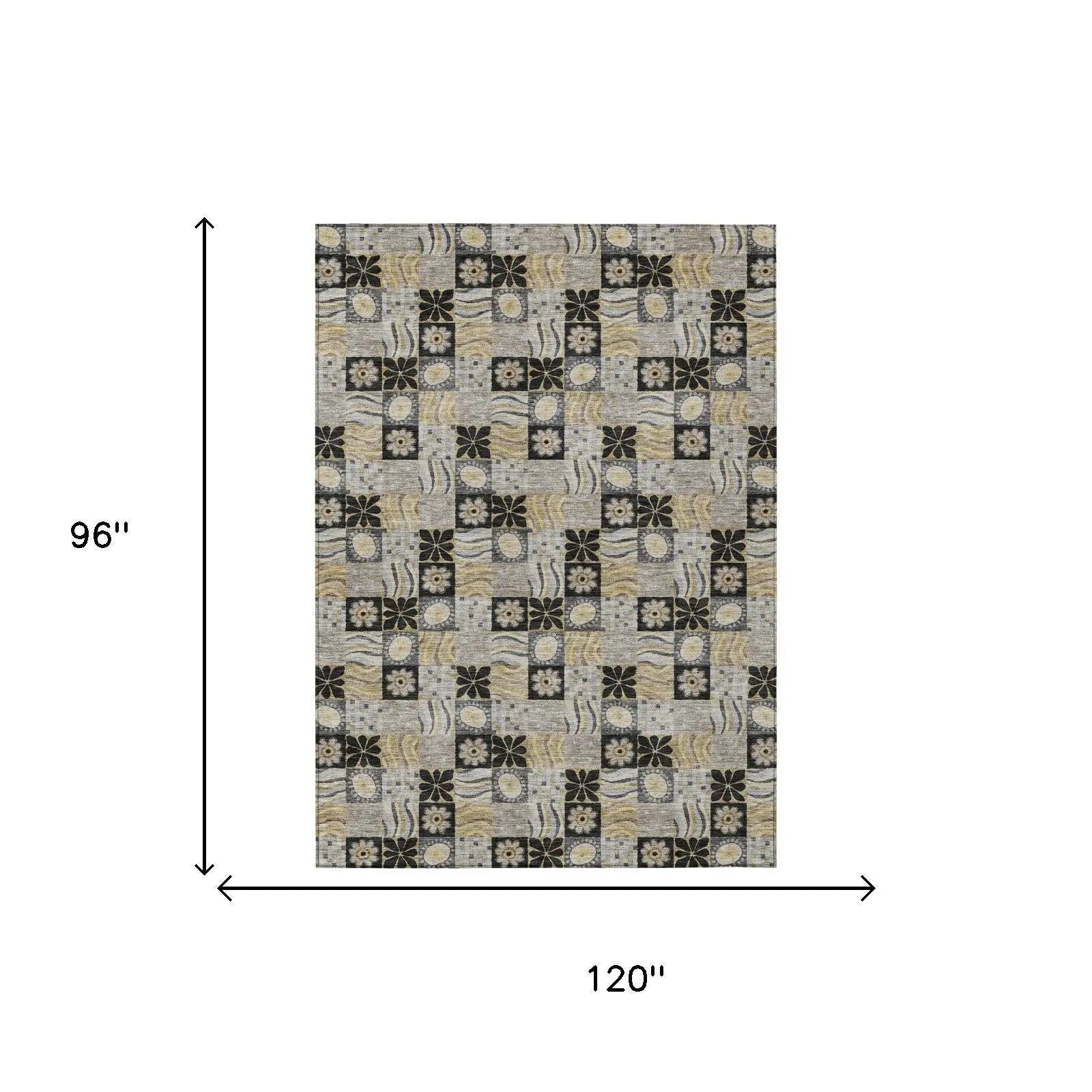 8' X 10' Black And Silver Floral Washable Indoor Outdoor Area Rug Homeroots Outdoor