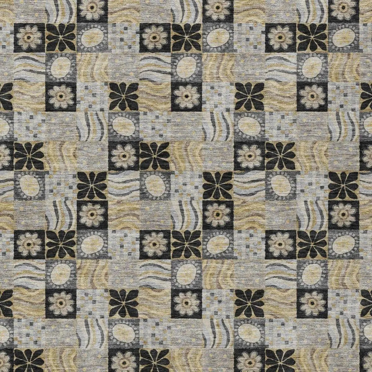 8' X 10' Black And Silver Floral Washable Indoor Outdoor Area Rug Homeroots Outdoor