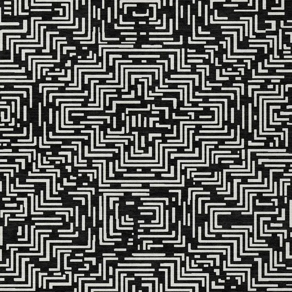 8' X 10' Black And Silver Geometric Washable Indoor Outdoor Area Rug Homeroots Outdoor