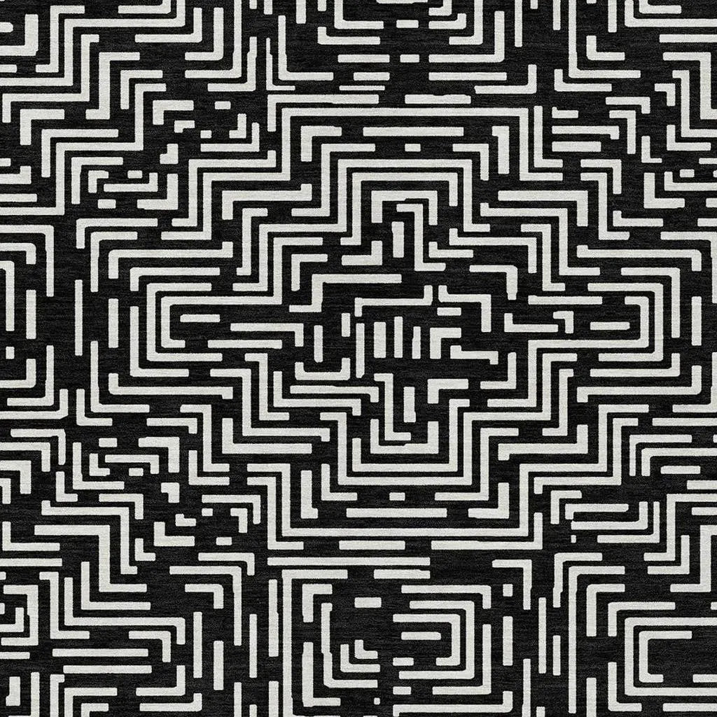 8' X 10' Black And Silver Geometric Washable Indoor Outdoor Area Rug Homeroots Outdoor