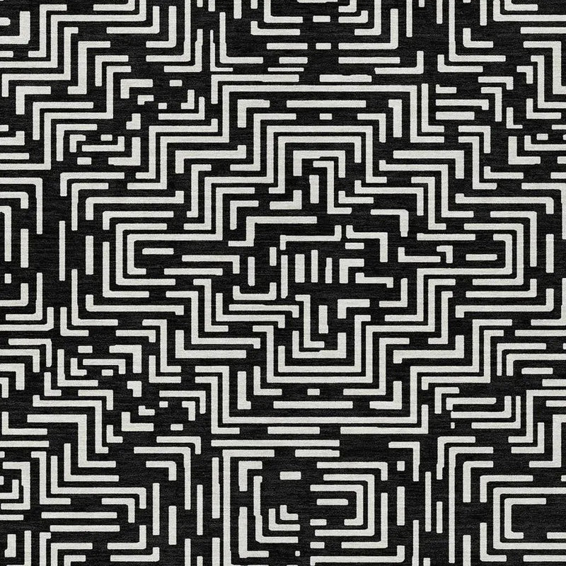 8' X 10' Black And Silver Geometric Washable Indoor Outdoor Area Rug Homeroots Outdoor