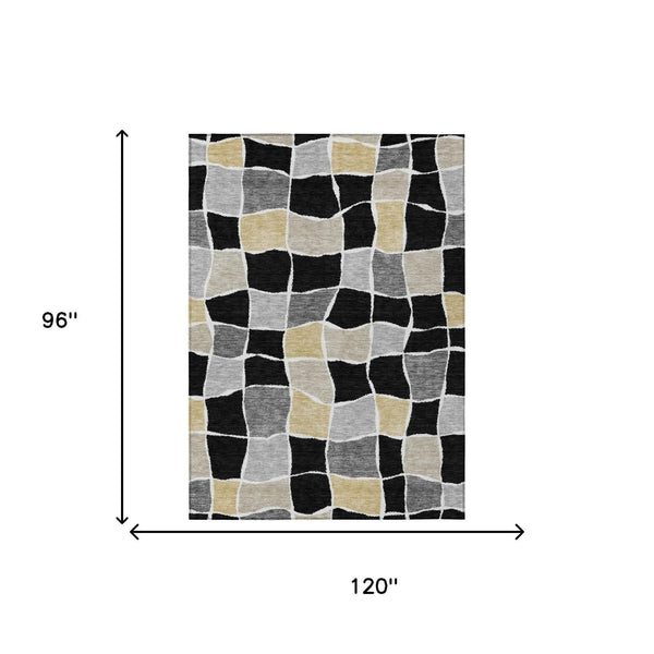 8' X 10' Black And Silver Geometric Washable Indoor Outdoor Area Rug Homeroots Outdoor