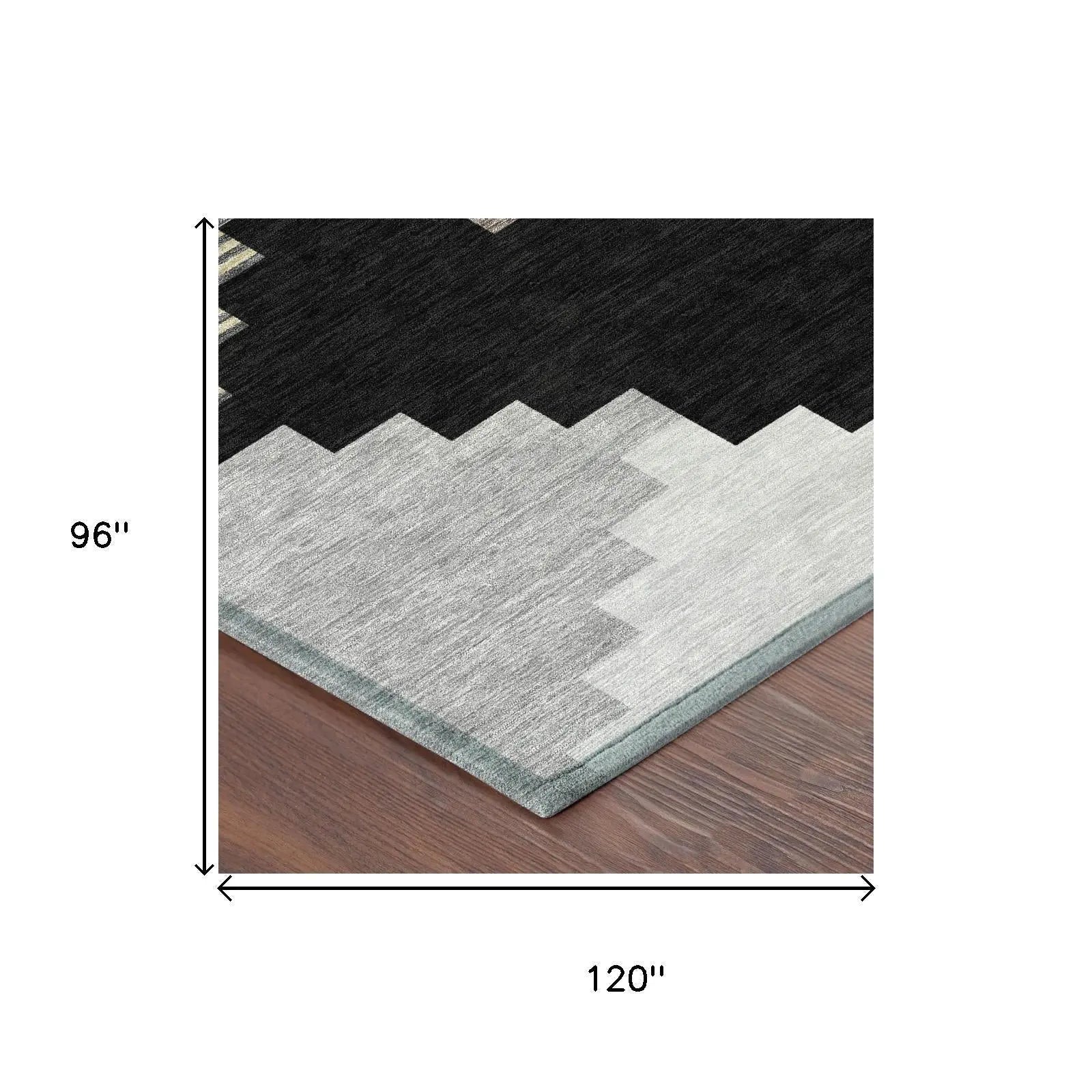 8' X 10' Black And Silver Geometric Washable Indoor Outdoor Area Rug Homeroots Outdoor