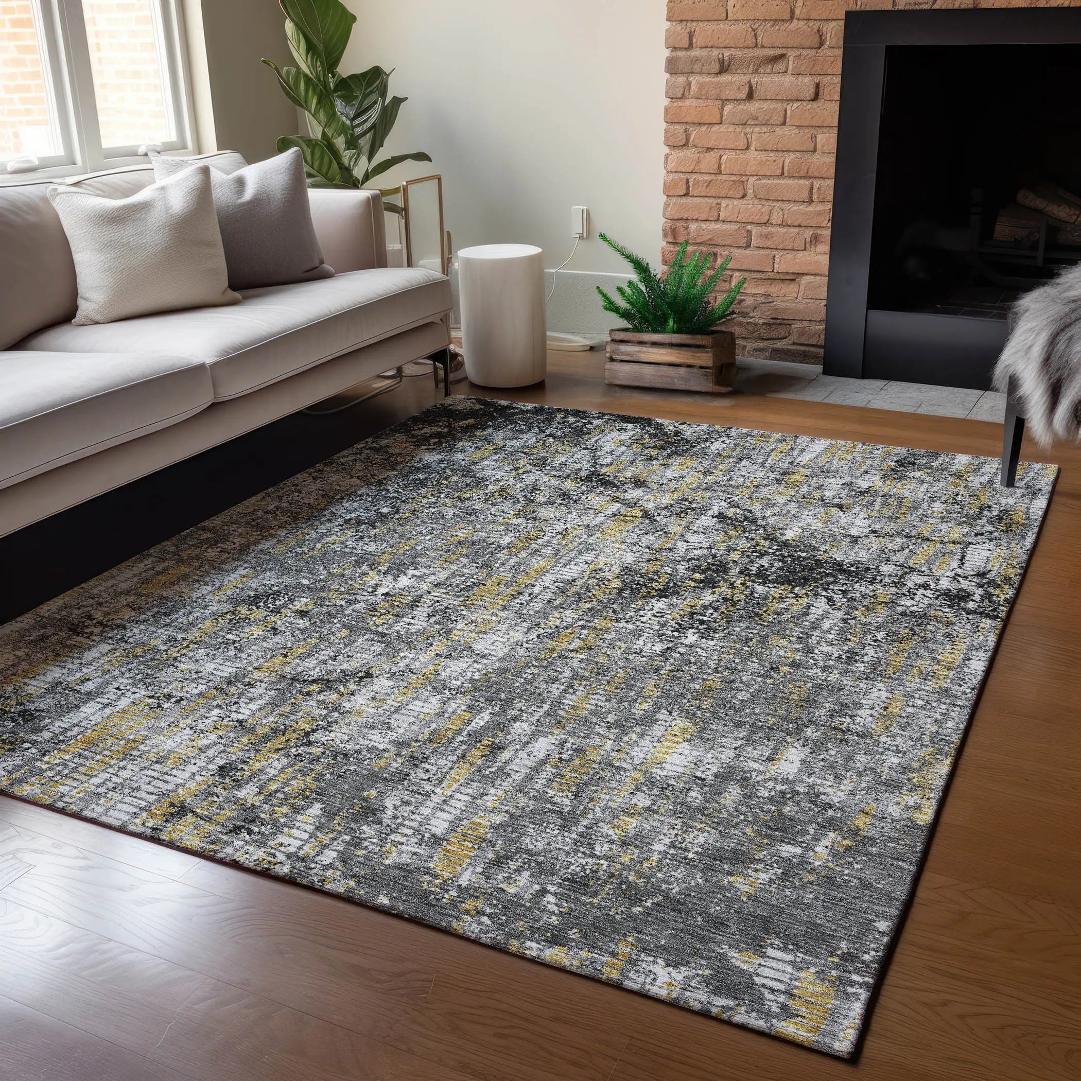 8' X 10' Black And Taupe Abstract Washable Indoor Outdoor Area Rug Homeroots Outdoor